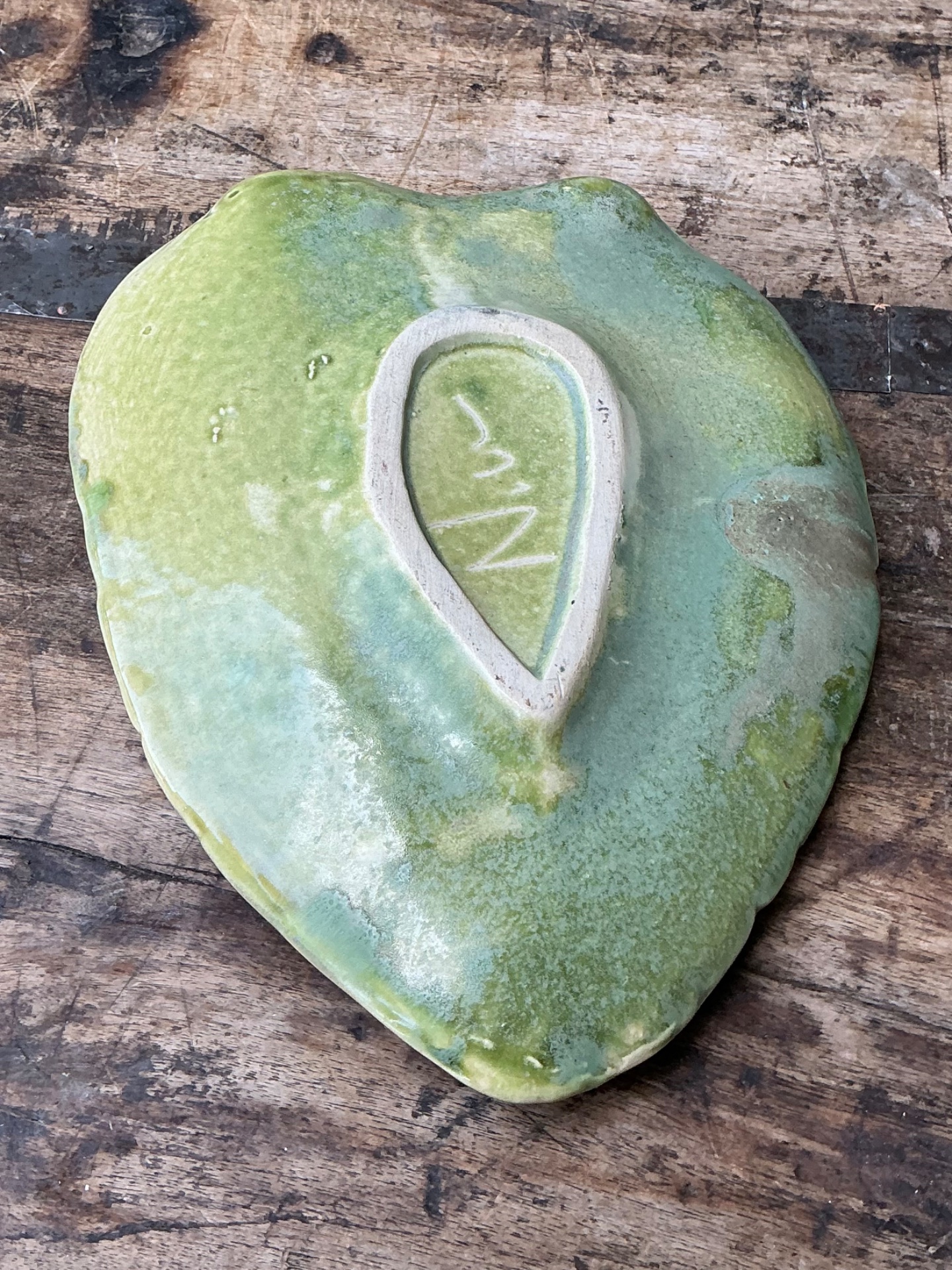 Vintage Green Ceramic Turtle Flower Frog - Detail view