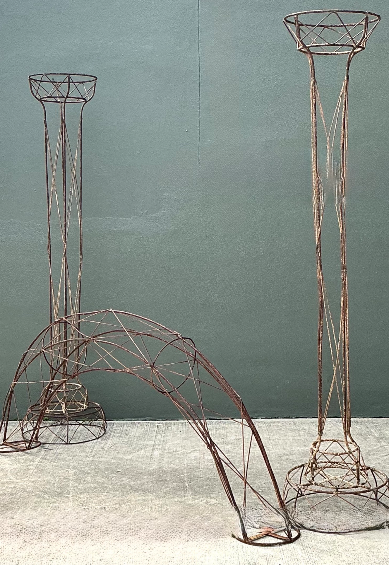 Vintage Patinated Wire Frame Garden Arch - Back view