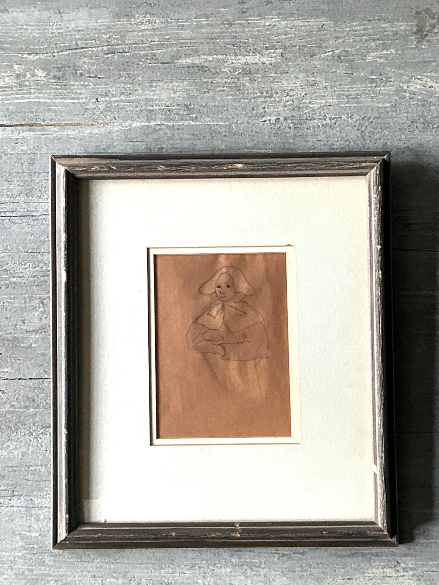 Vintage Portrait Drawing in Frame - Side view