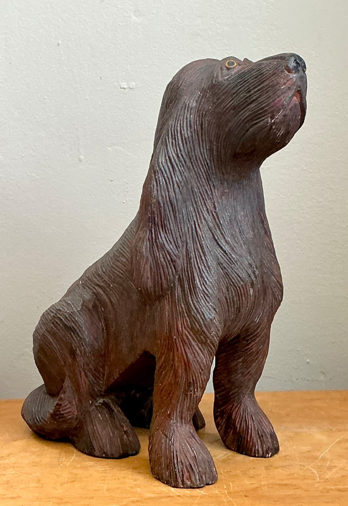 Vintage Carved Wood Dog Sculpture - Back view