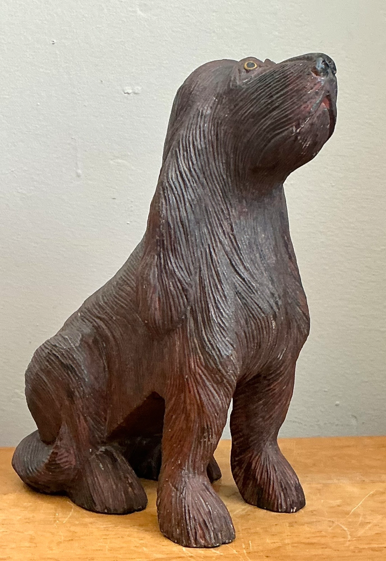 Vintage Carved Wood Dog Sculpture - Detail view