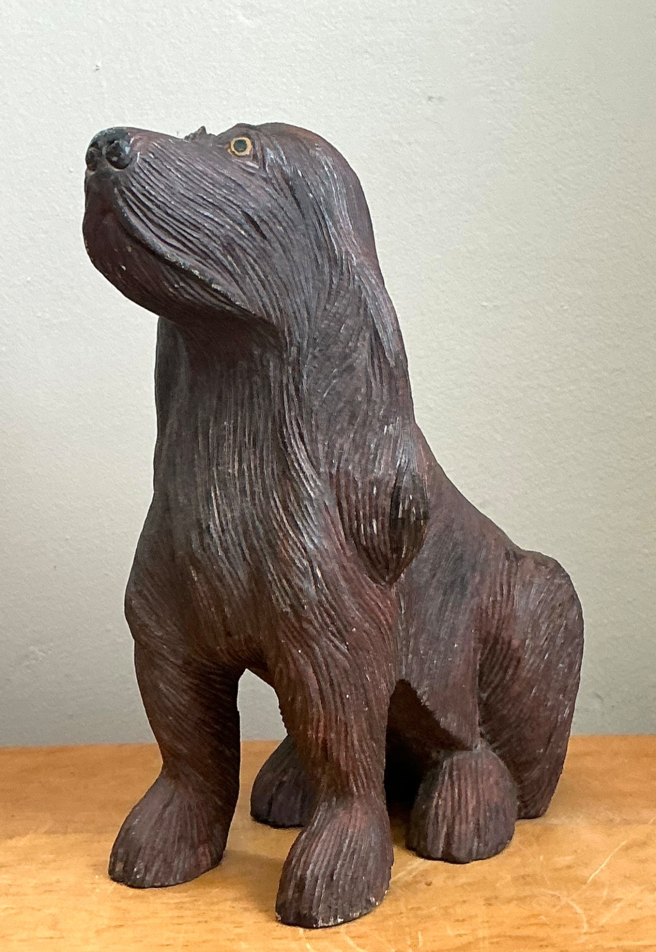 Vintage Carved Wood Dog Sculpture - Side view