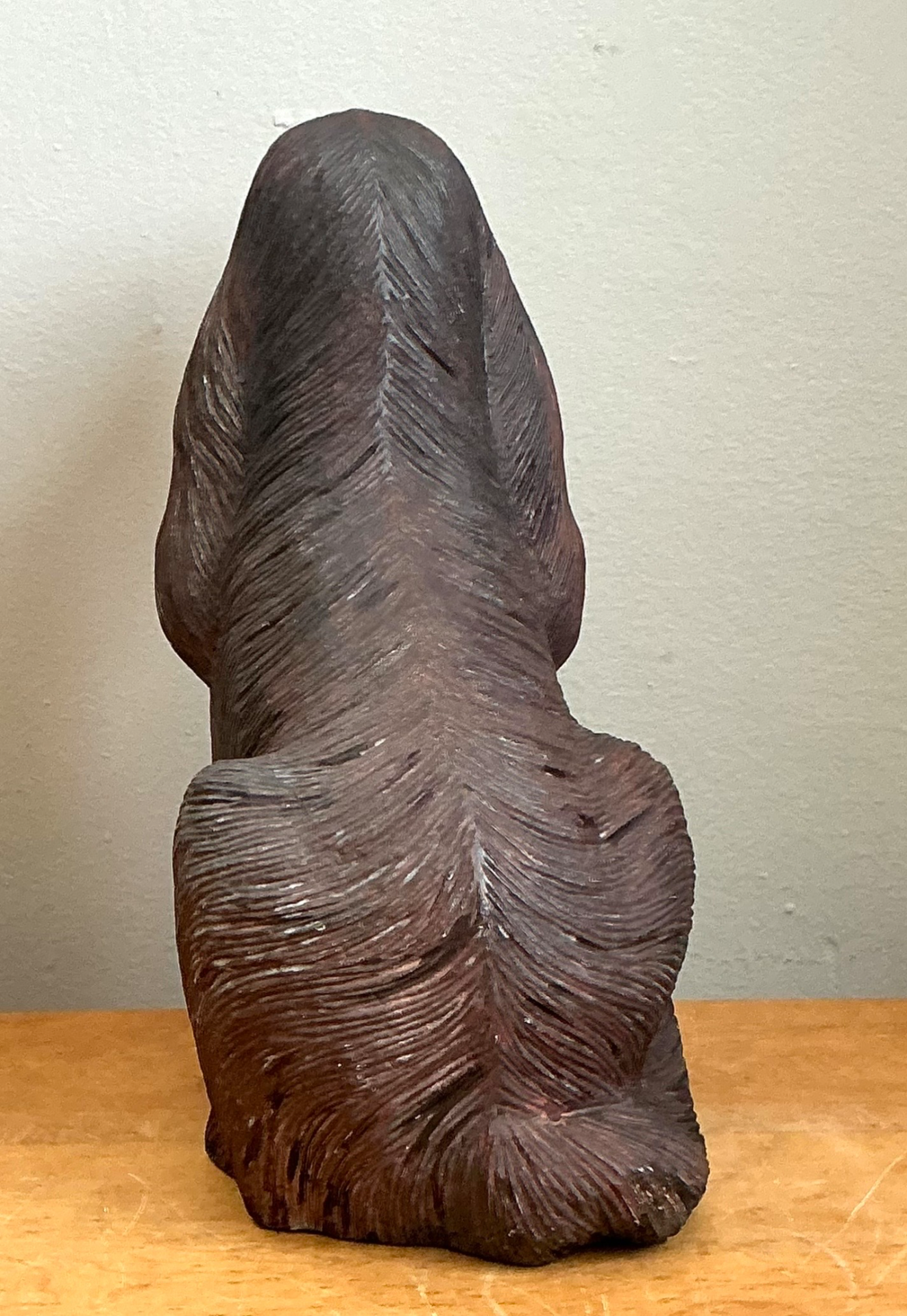 Vintage Carved Wood Dog Sculpture - Top view