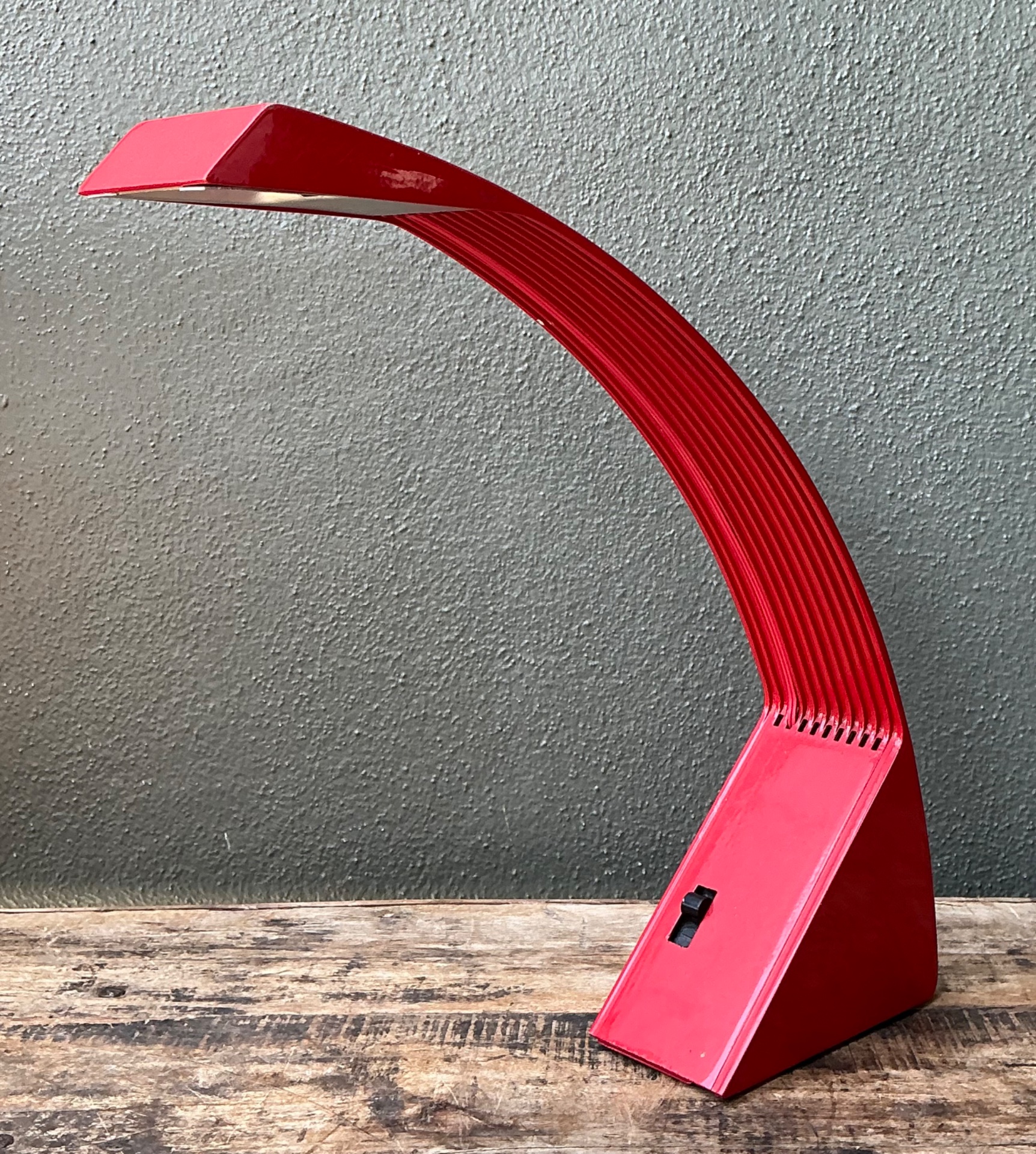 Vintage Italian Marco Zotta Red Arched Desk Lamp - Side view