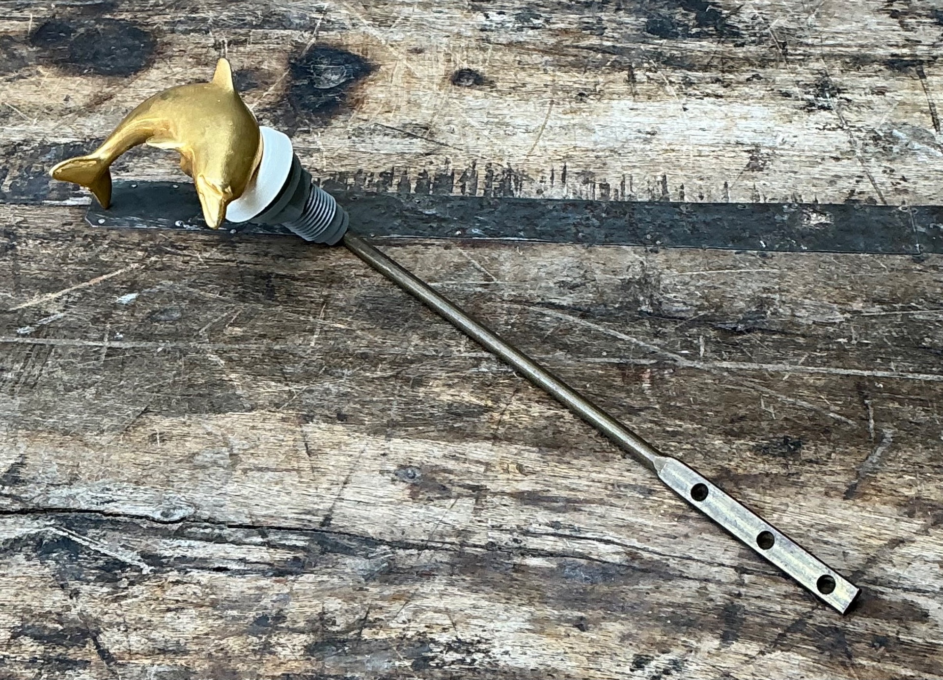 Vintage Brass Dolphin Toilet Handle - Side view