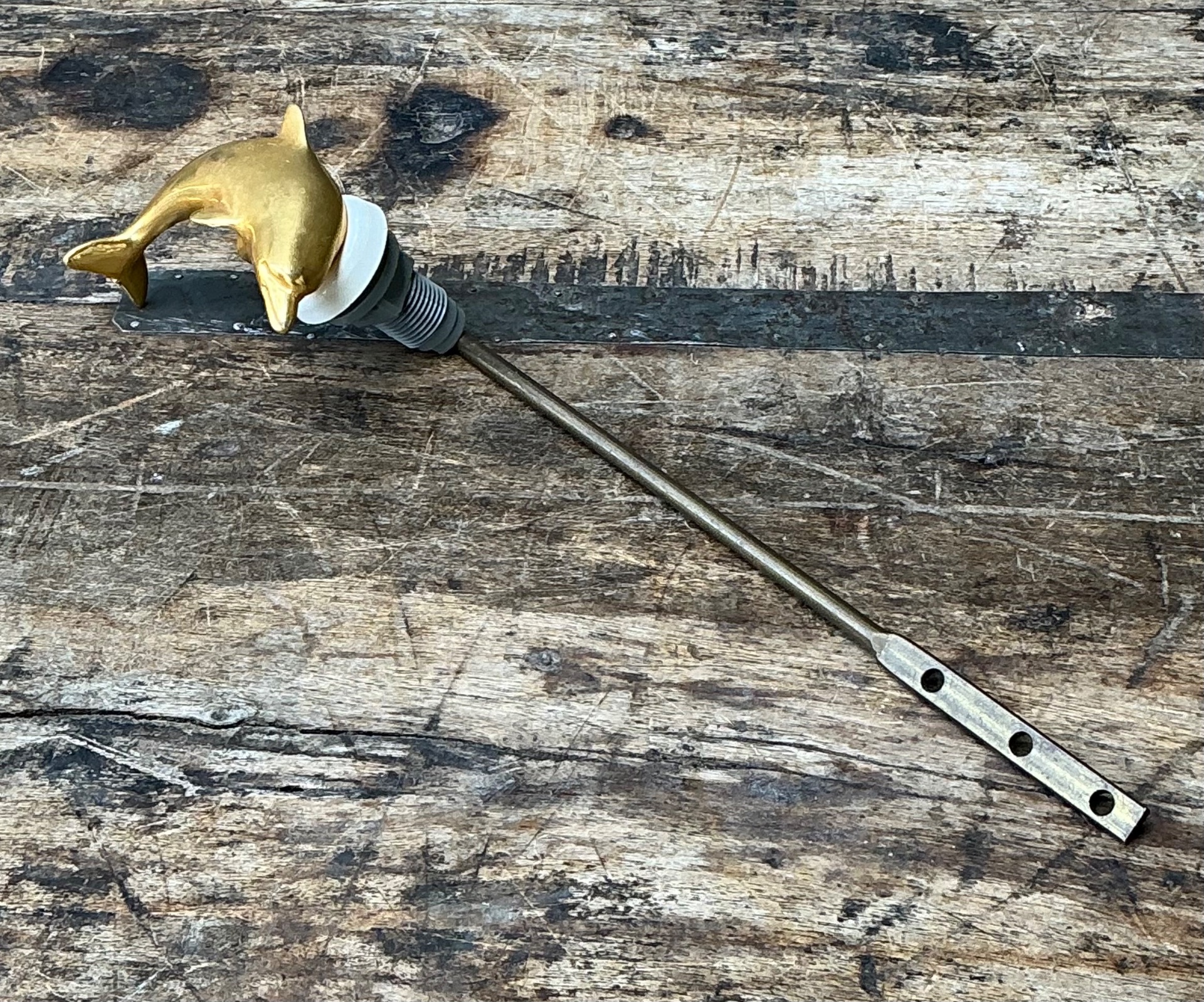 Vintage Brass Dolphin Toilet Handle - Top view