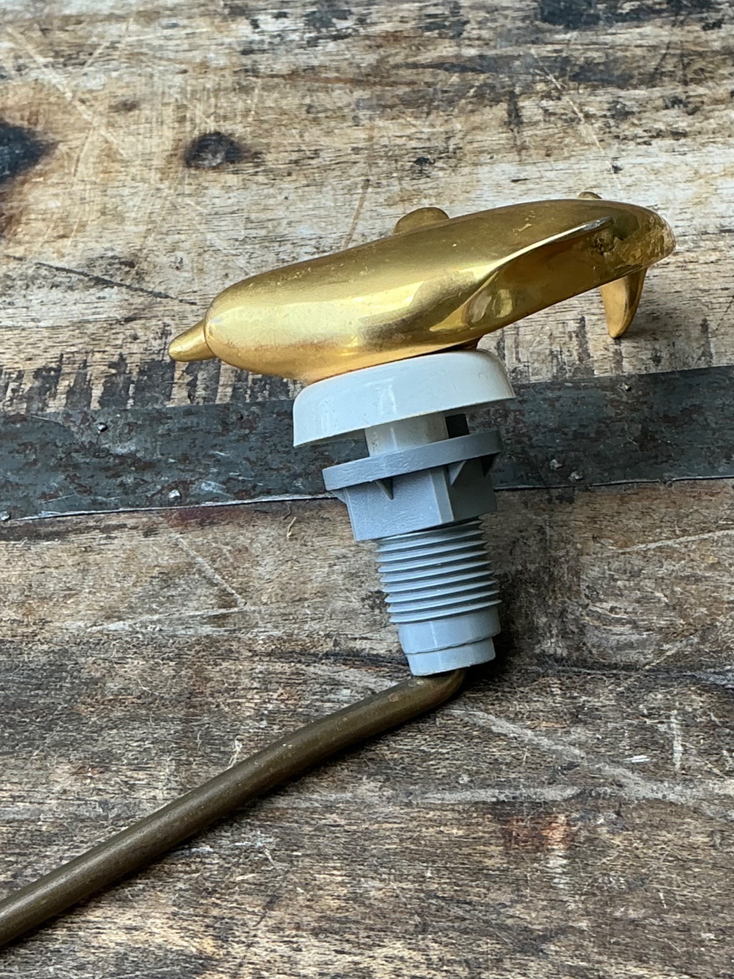 Vintage Brass Dolphin Toilet Handle - Detail view