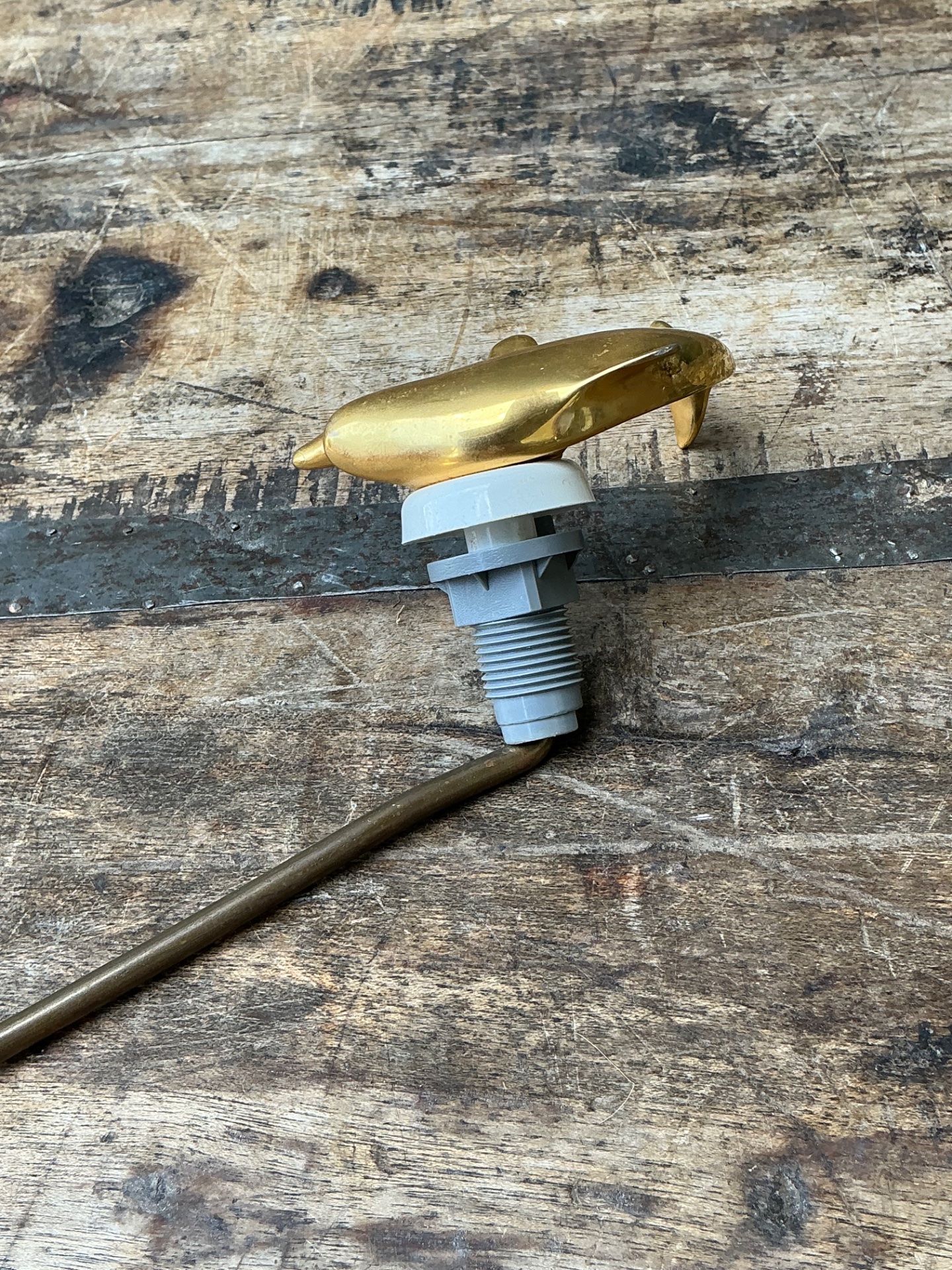 Vintage Brass Dolphin Toilet Handle - Back view