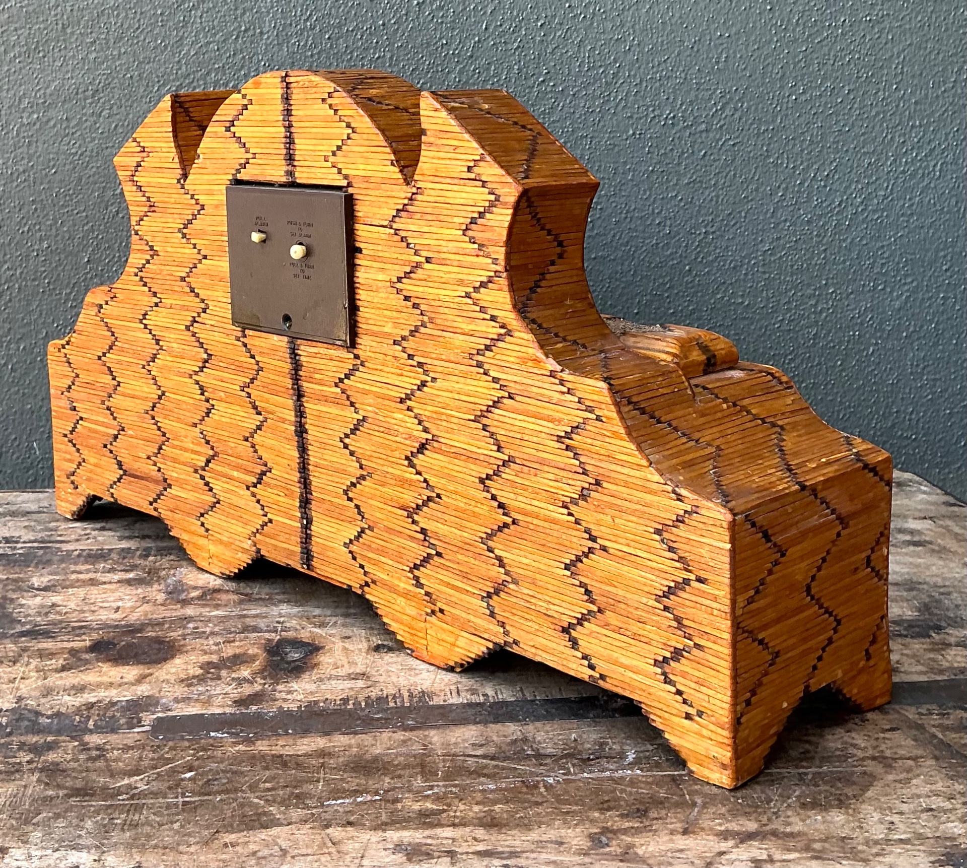 Vintage Handcrafted Matchstick Mantle Clock - Back view