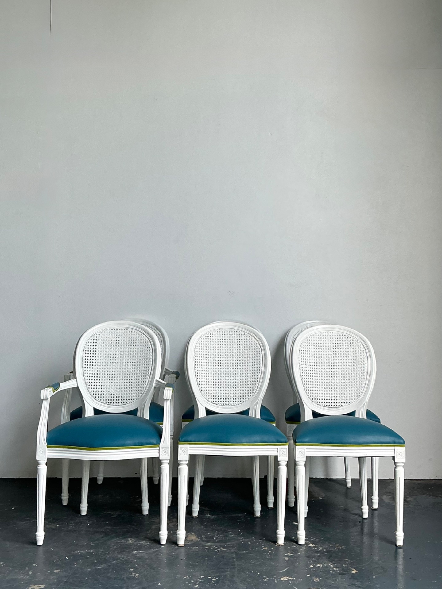 Vintage Medallion Back Cane Dining Chairs - Set Of Six - Side view