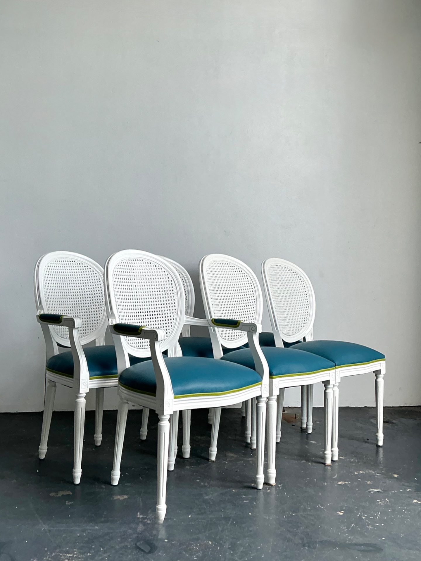 Vintage Medallion Back Cane Dining Chairs - Set Of Six - Top view
