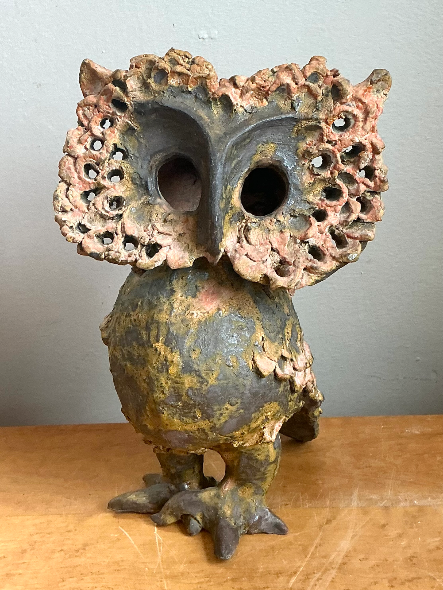 Vintage Handcrafted Ceramic Owl Sculpture - Top view