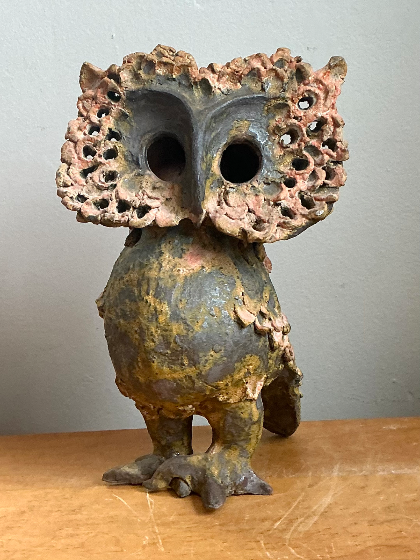 Vintage Handcrafted Ceramic Owl Sculpture - Side view