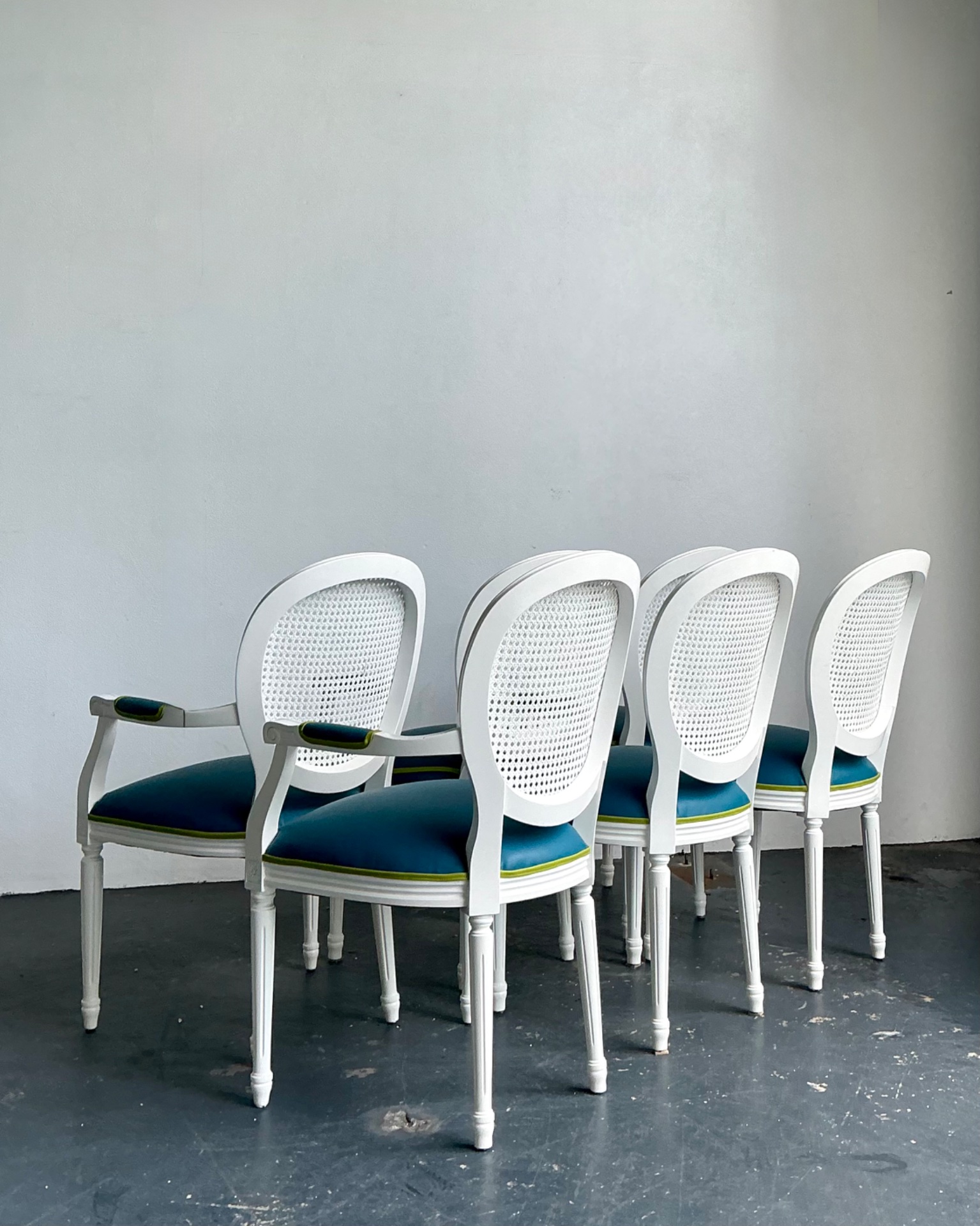 Vintage Medallion Back Cane Dining Chairs - Set Of Six - Back view