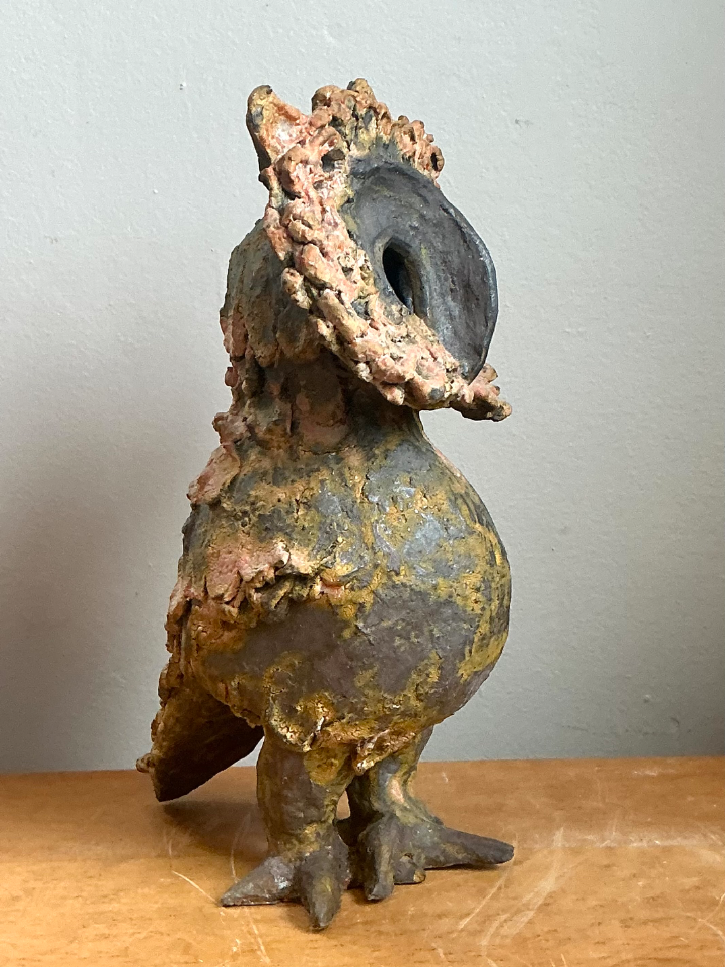Vintage Handcrafted Ceramic Owl Sculpture - Back view