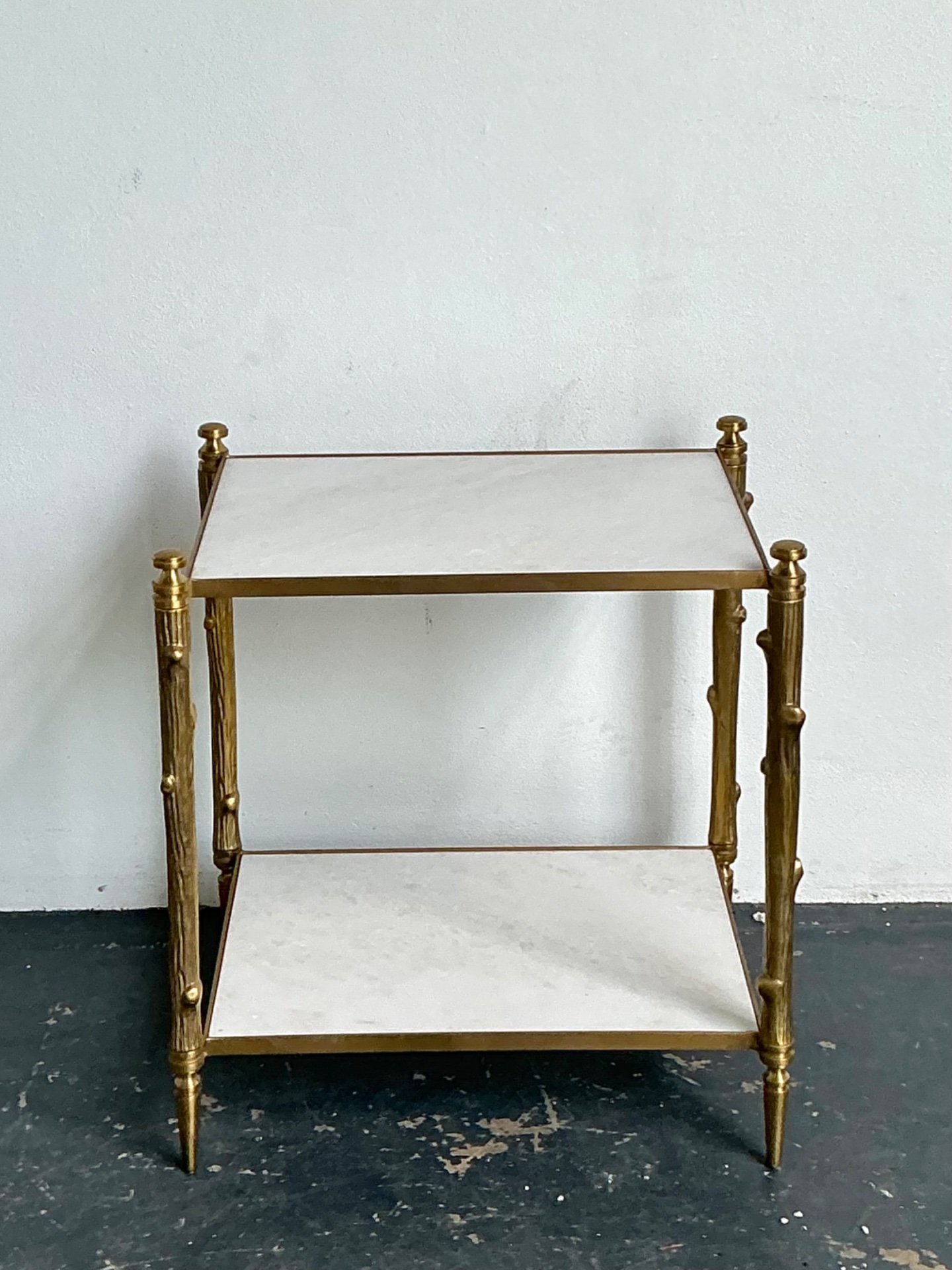 Vintage Brass Faux Bamboo Two-Tier Table - Back view