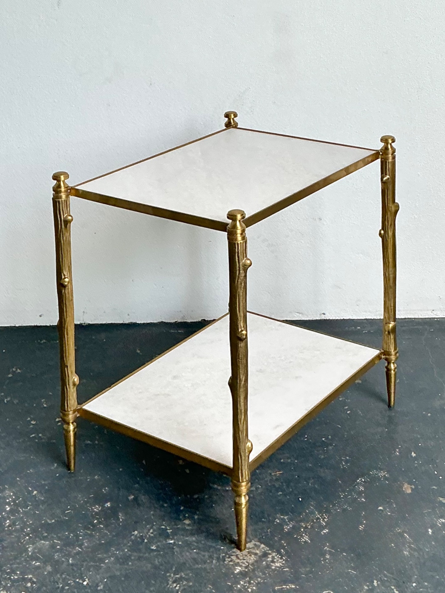 Vintage Brass Faux Bamboo Two-Tier Table - Side view