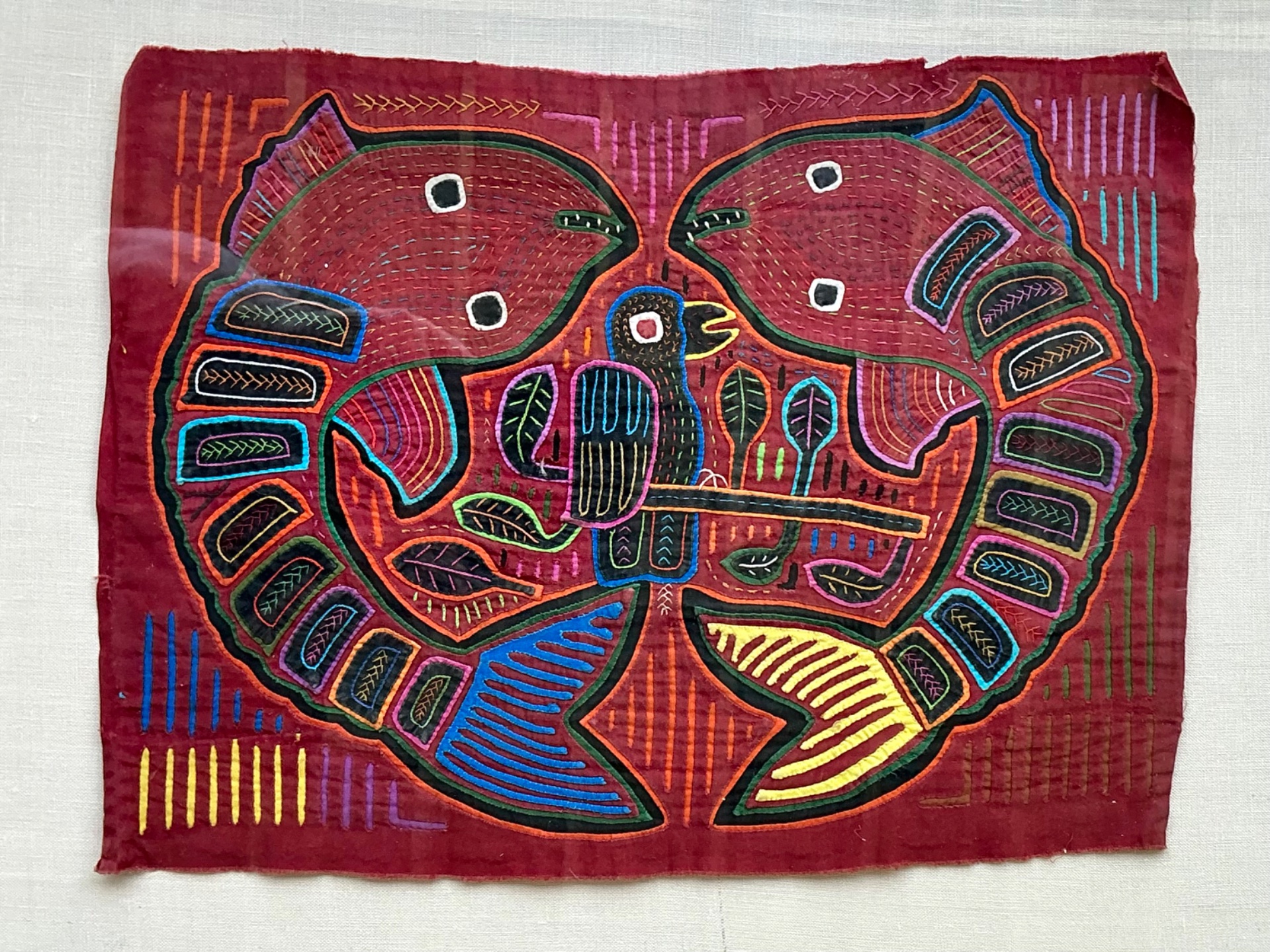 Vintage Lucite Boxed Mola Textile Art - Pair - Side view