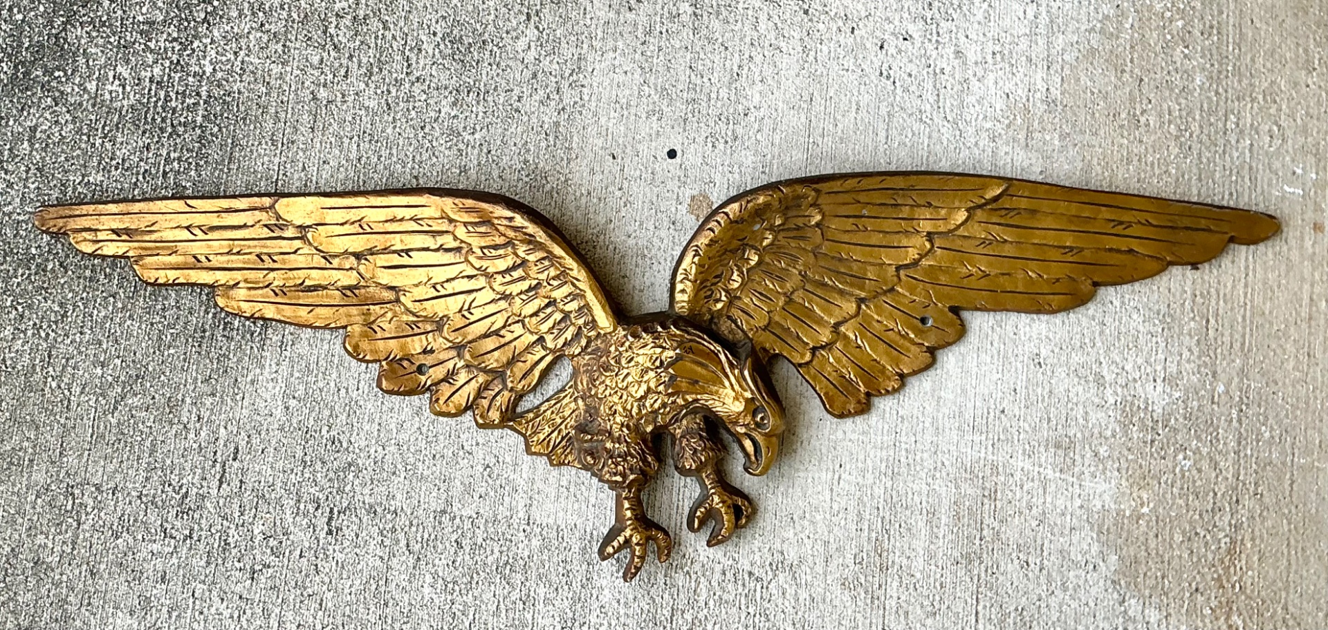 Vintage Gold Painted Metal Eagle Wall Sculpture - Side view