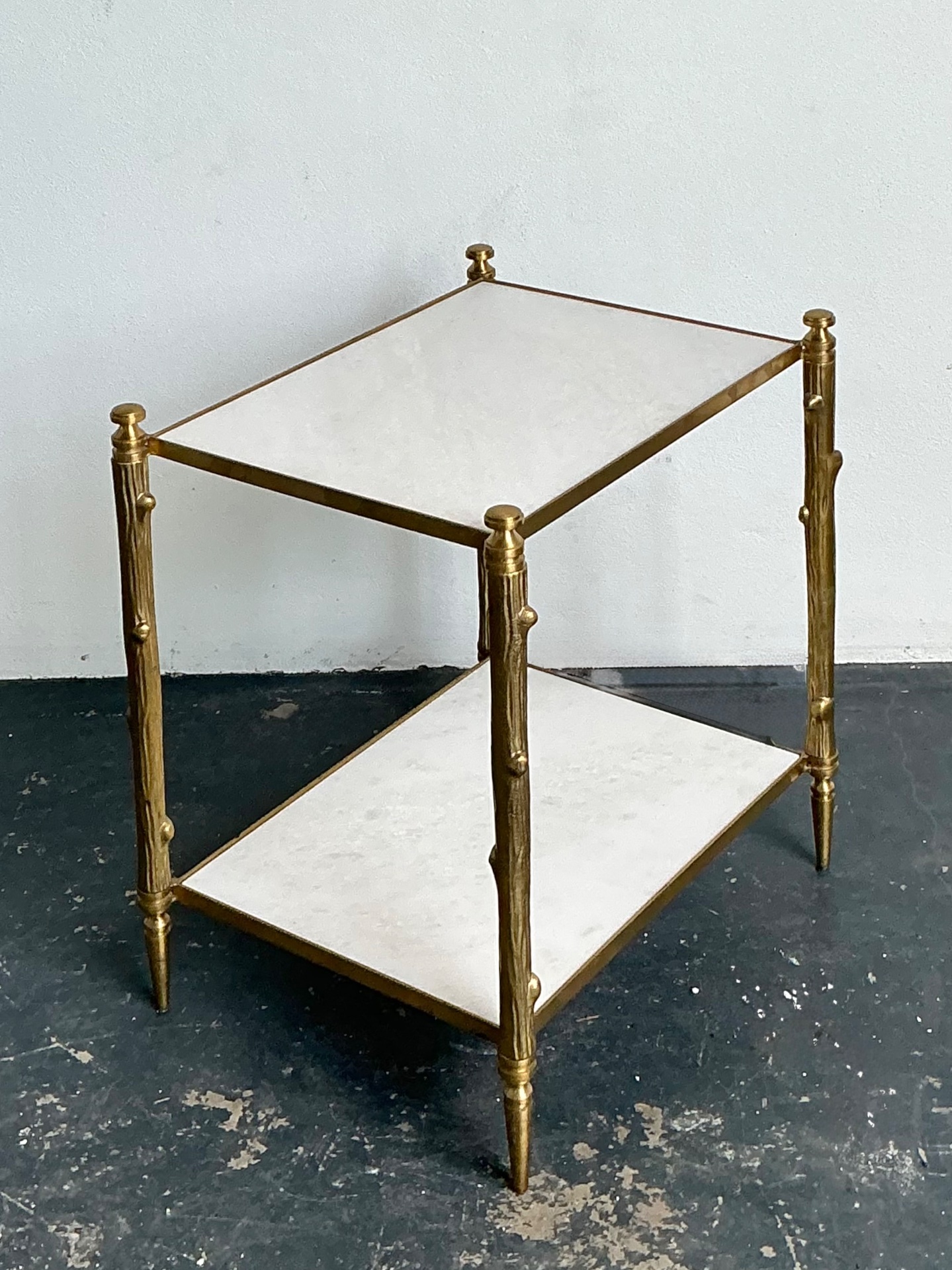 Vintage Brass Faux Bamboo Two-Tier Table - Top view