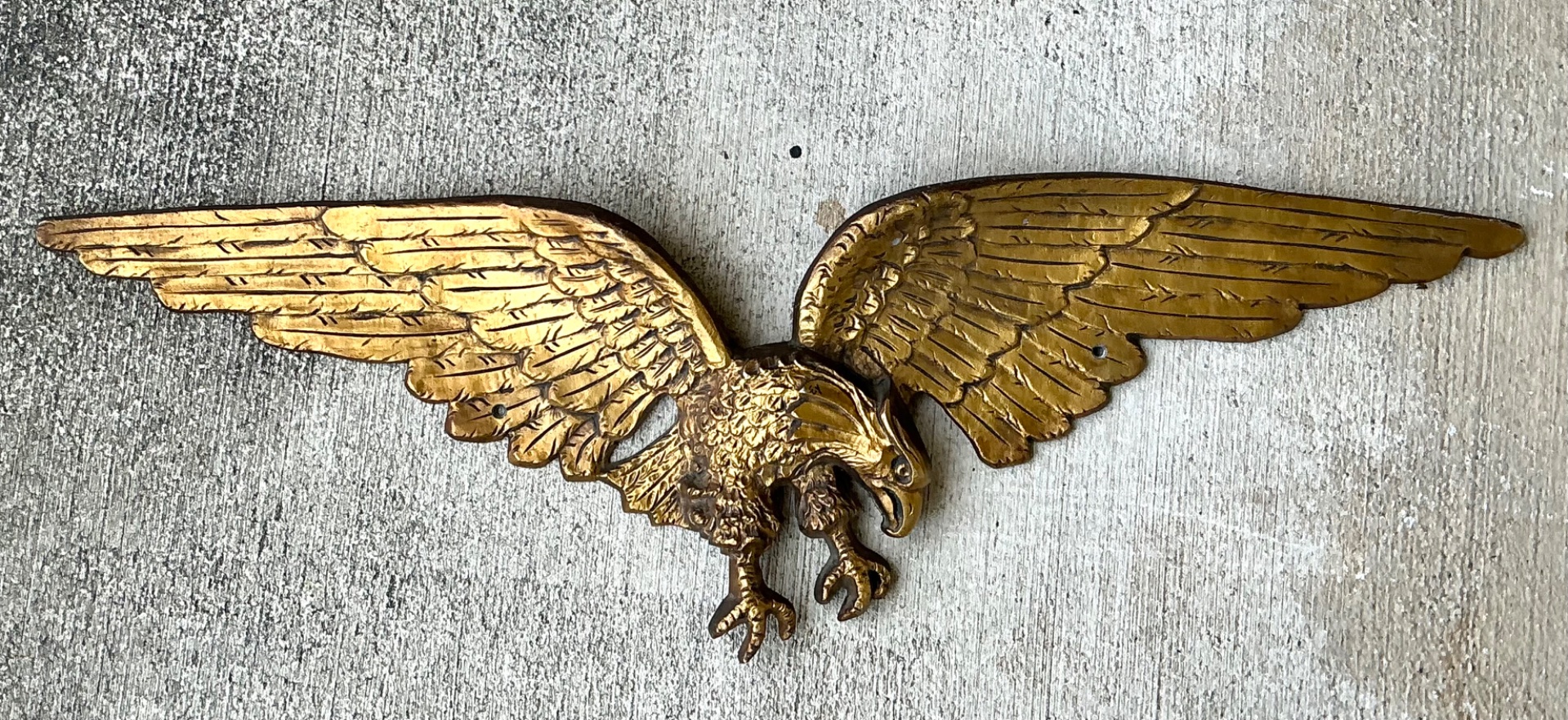 Vintage Gold Painted Metal Eagle Wall Sculpture - Top view