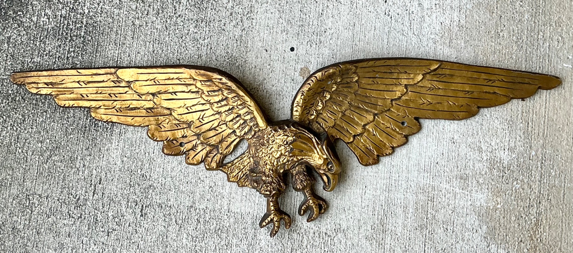 Vintage Gold Painted Metal Eagle Wall Sculpture - Detail view