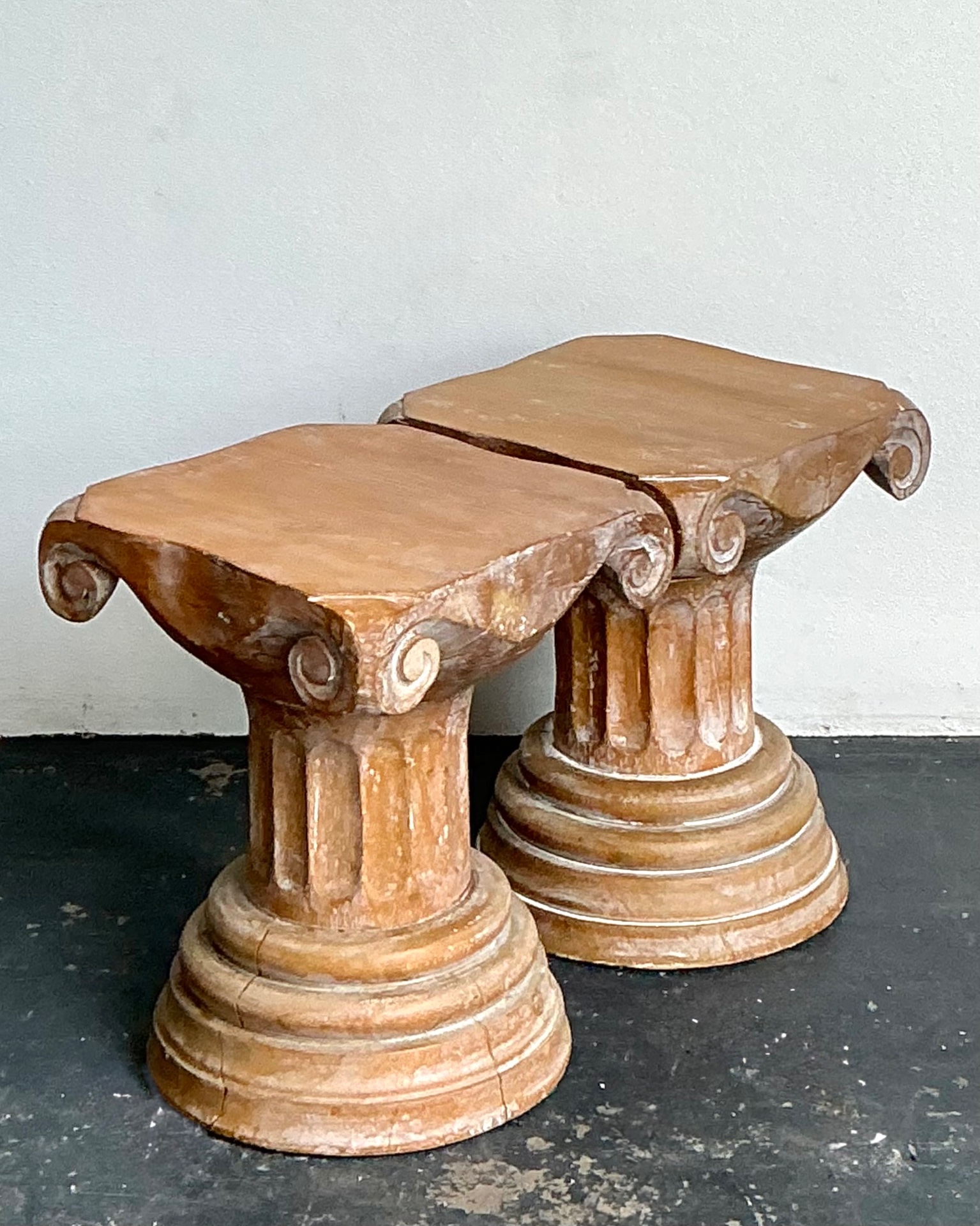 Vintage Corinthian Column Pedestal Low Stools - A Pair - Side view