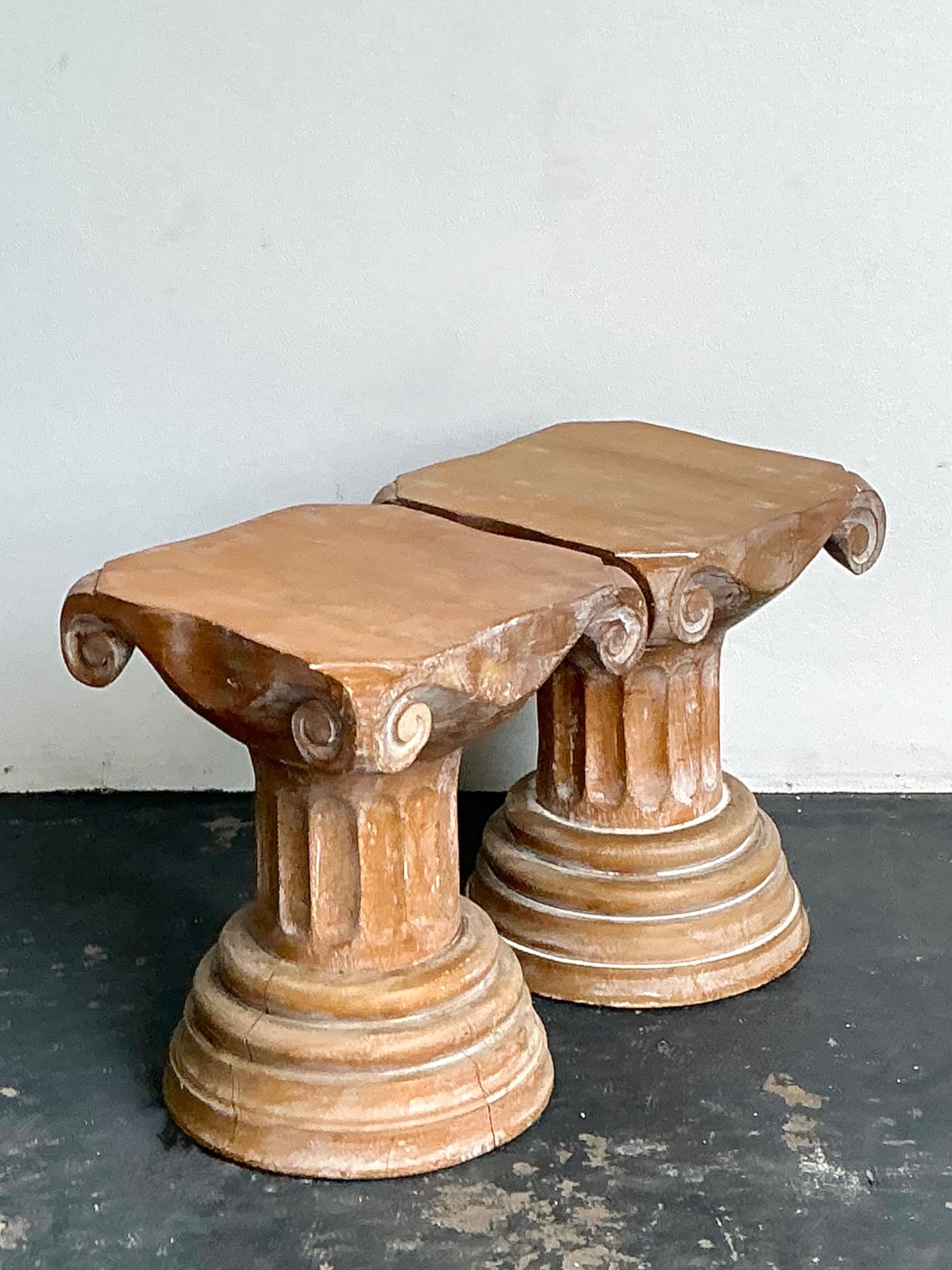 Vintage Corinthian Column Pedestal Low Stools - A Pair - Detail view