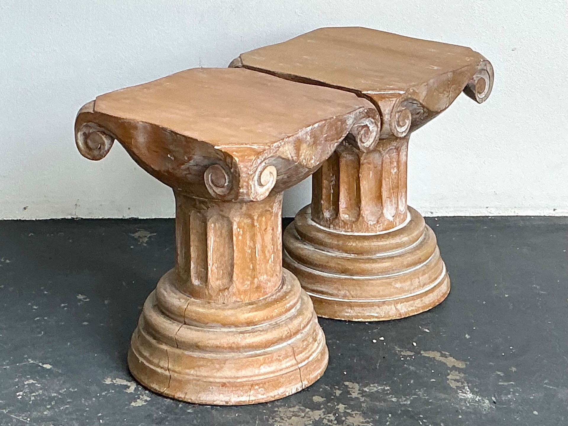 Vintage Corinthian Column Pedestal Low Stools - A Pair - Back view