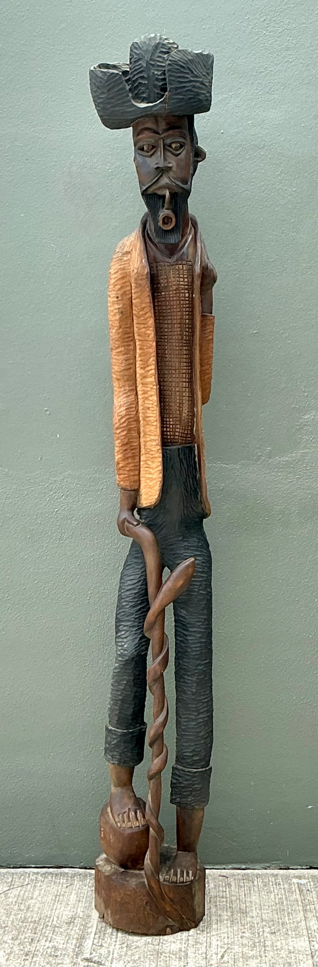 Vintage Monumental Carved Wood Sculpture Of Man - Detail view