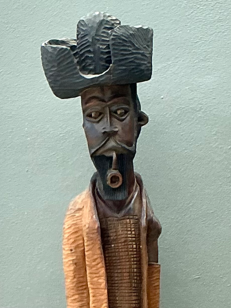 Vintage Monumental Carved Wood Sculpture Of Man - Top view