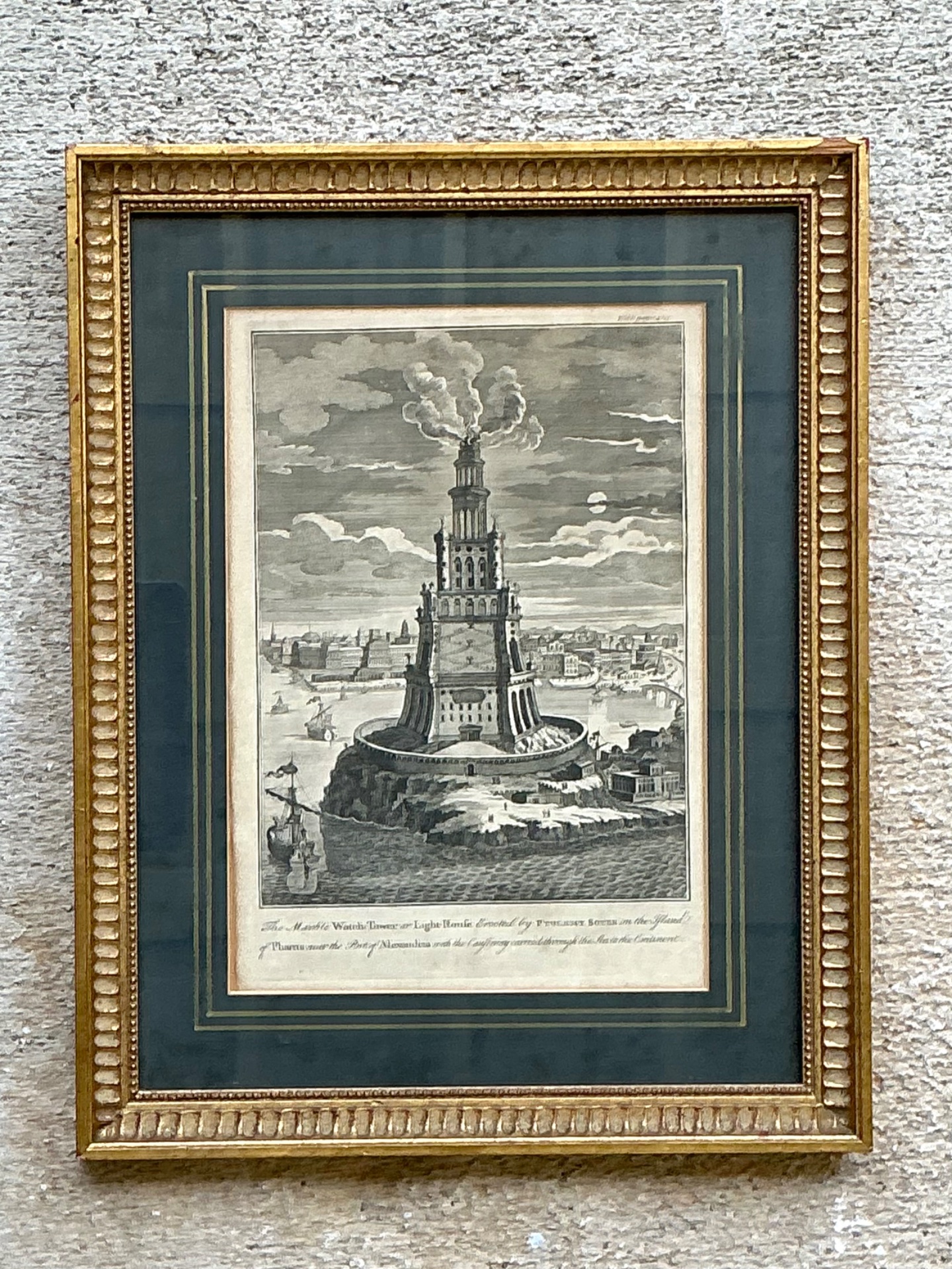 Antique Architectural Engraving in Gilt Frame - Side view