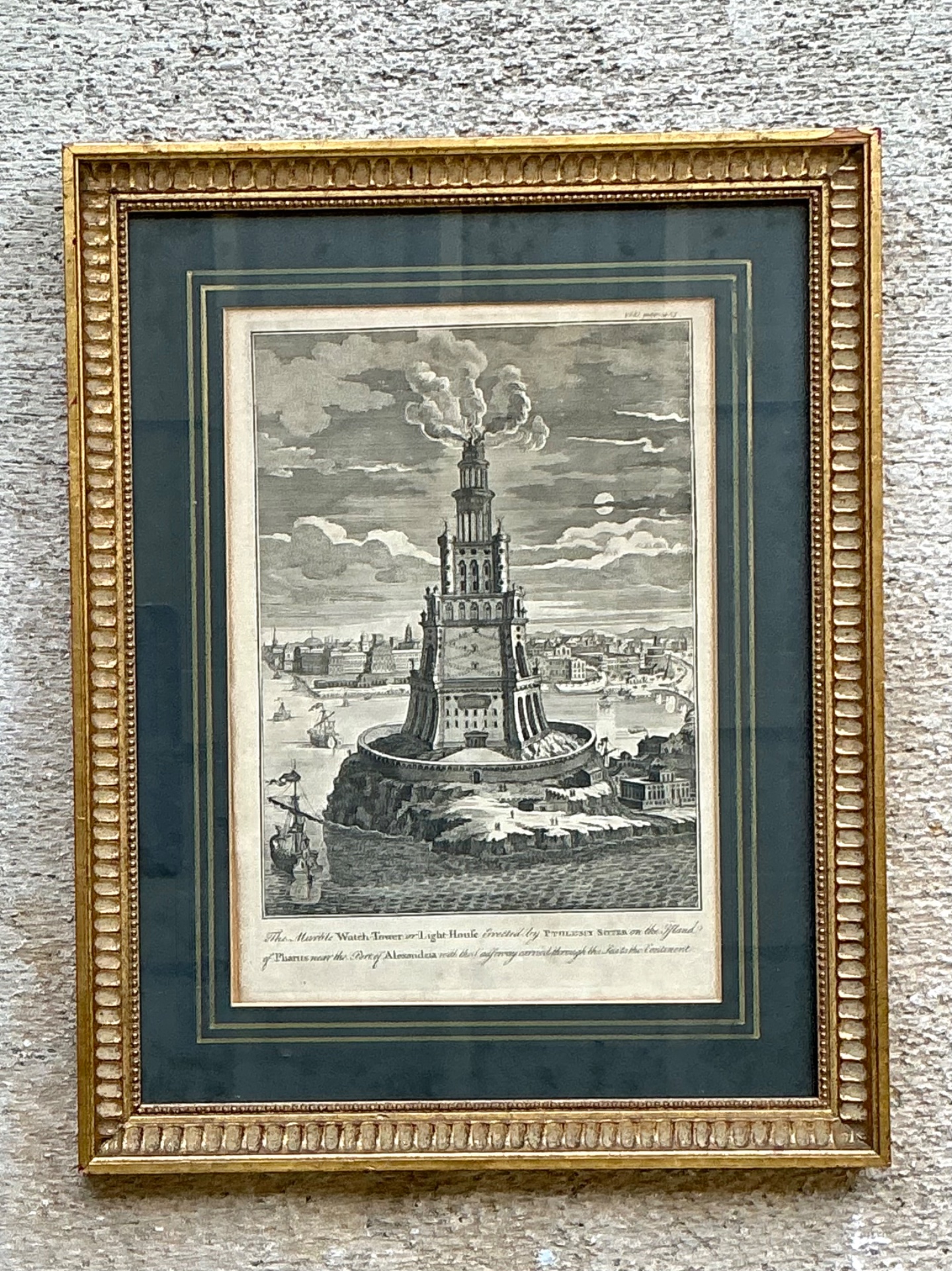Antique Architectural Engraving in Gilt Frame - Top view