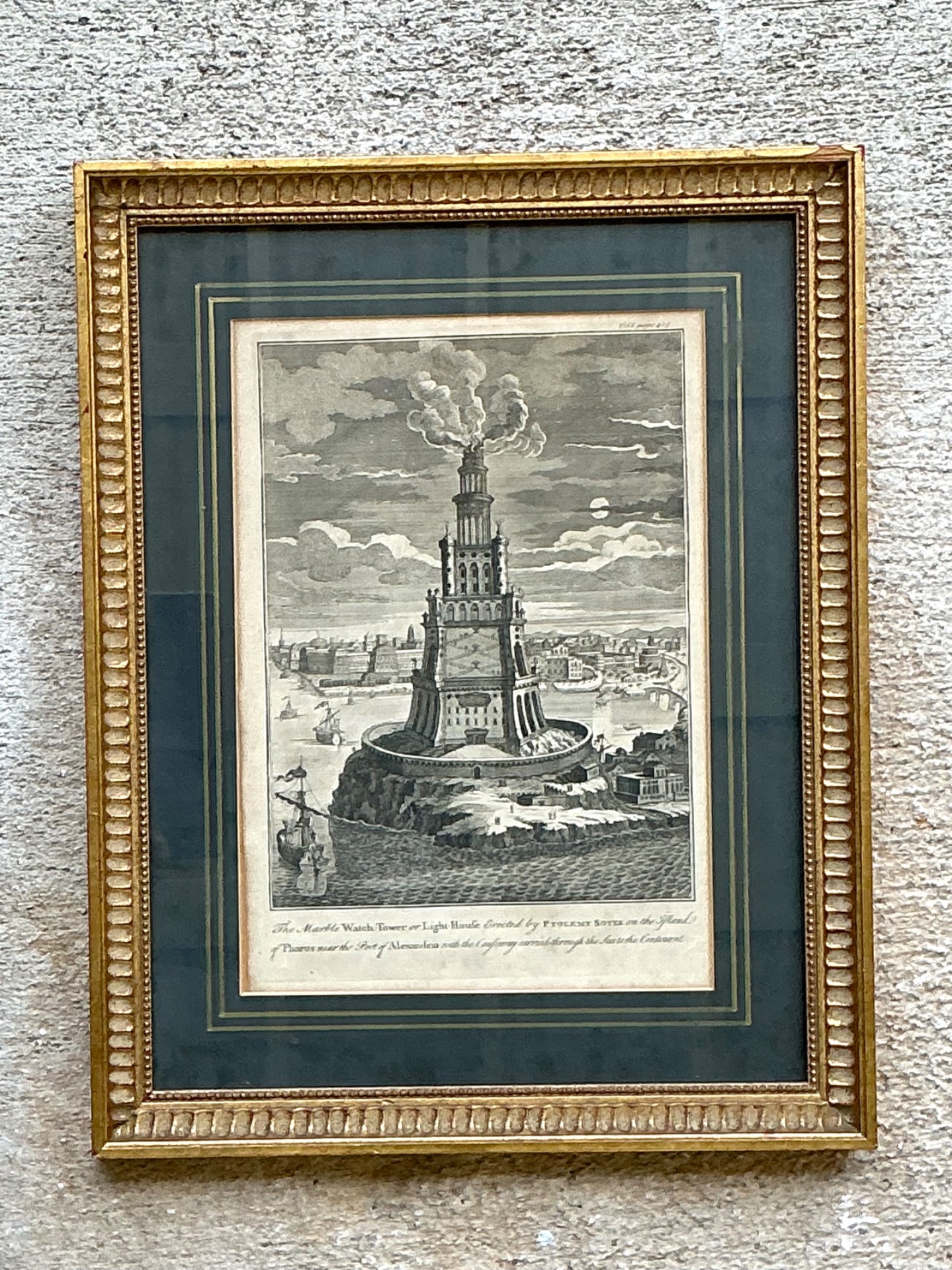 Antique Architectural Engraving in Gilt Frame - Top view