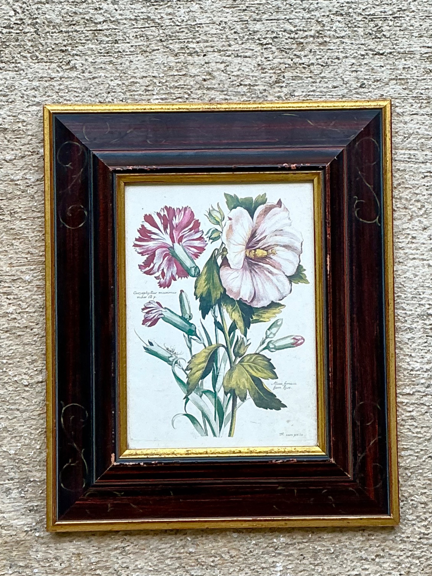 Vintage Chelsea House Botanical Floral Print in Wood Frame - Back view