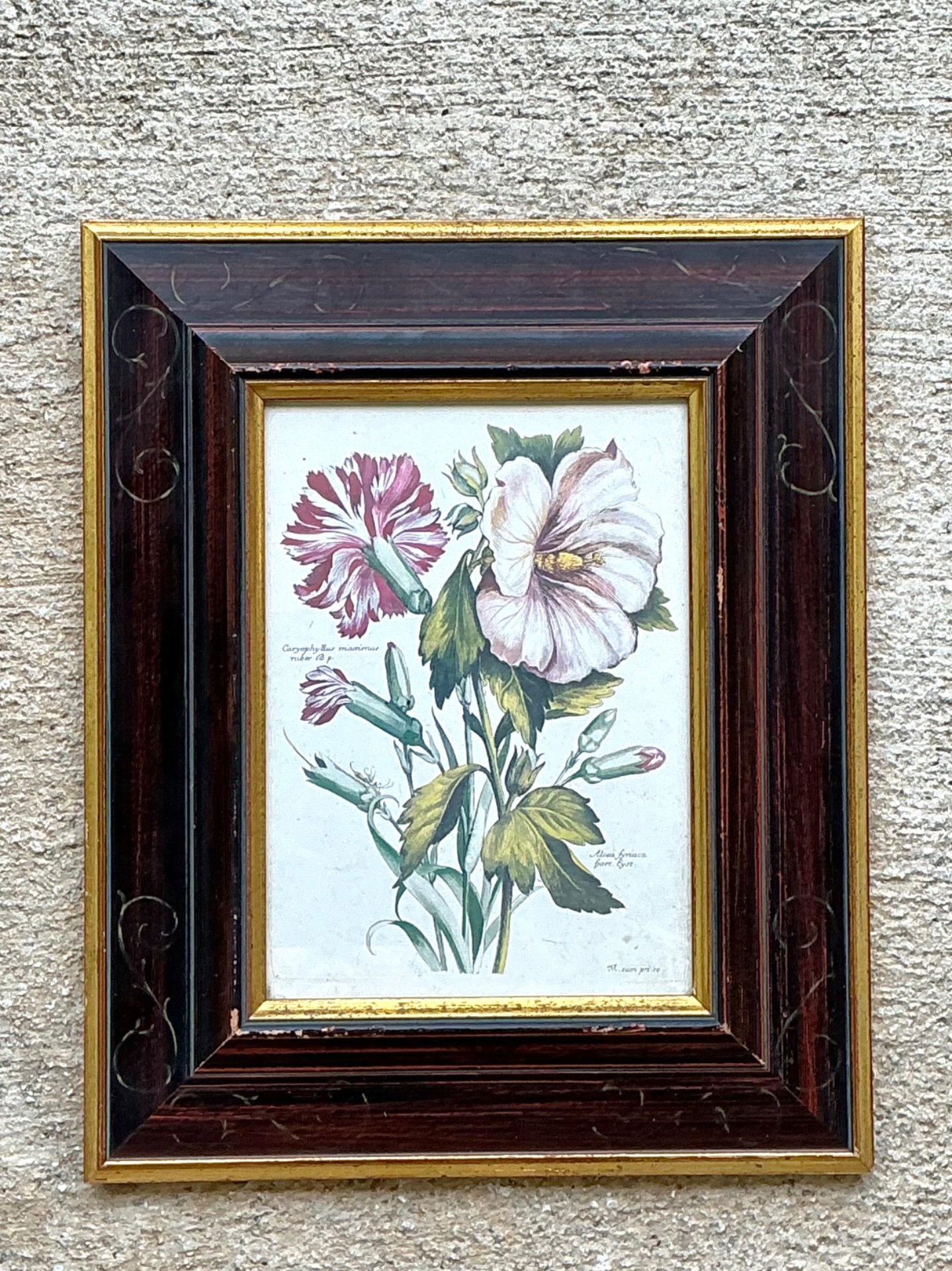 Vintage Chelsea House Botanical Floral Print in Wood Frame - Back view