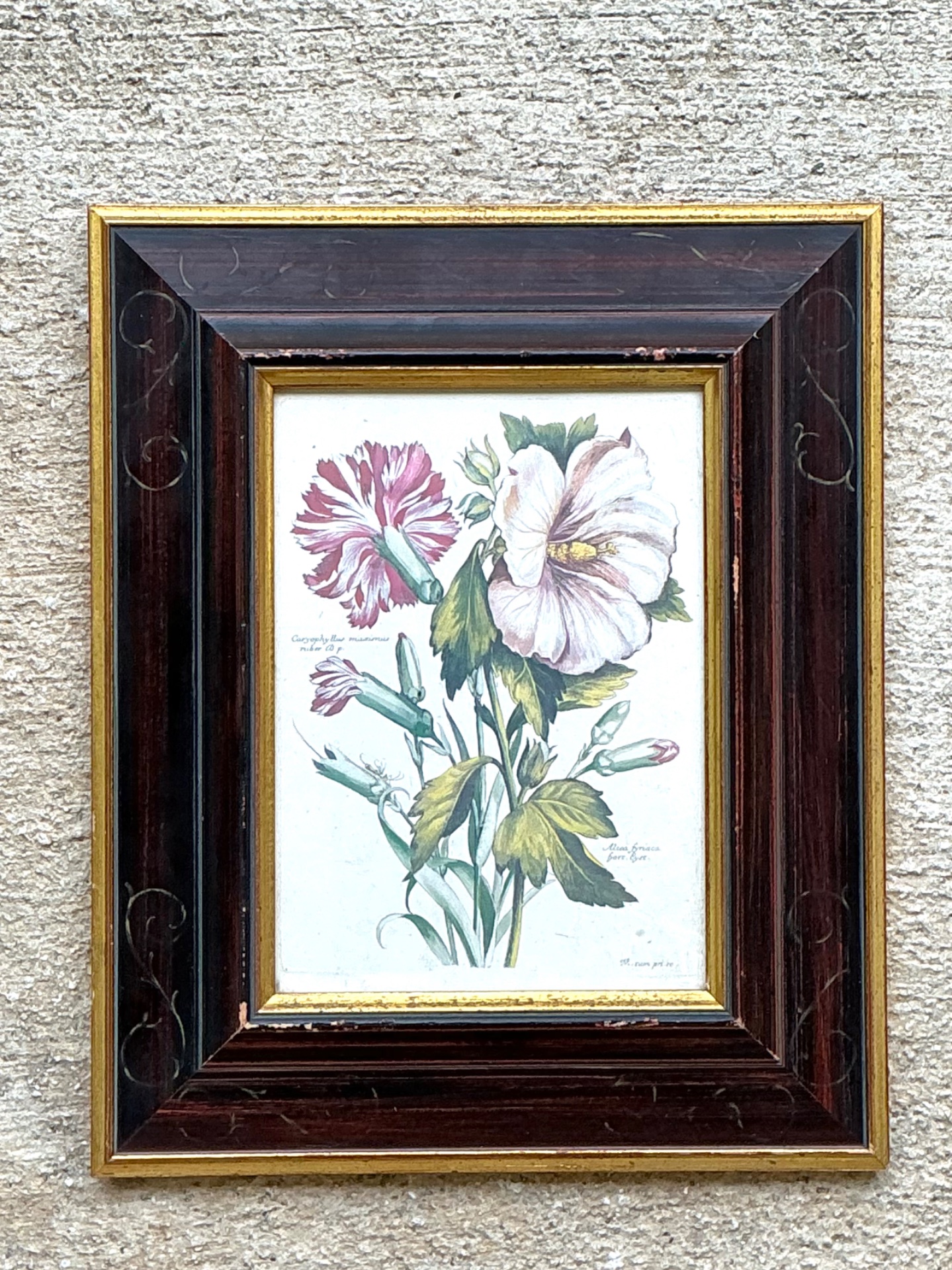 Vintage Chelsea House Botanical Floral Print in Wood Frame - Top view