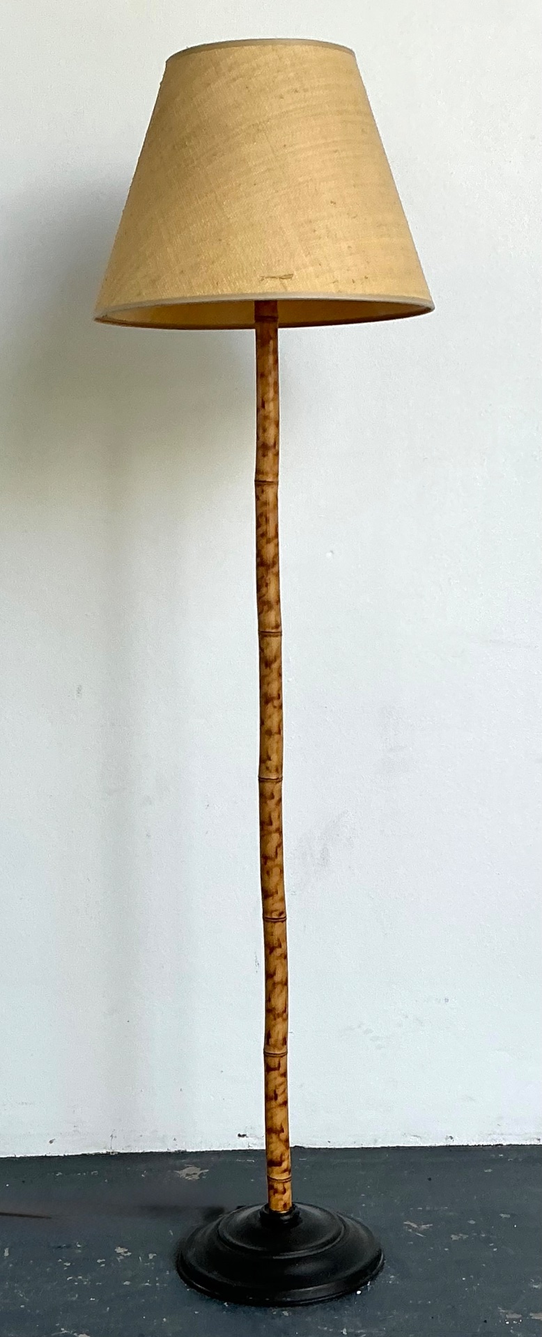 Vintage Bamboo Floor Lamp with Seagrass Shade - Side view