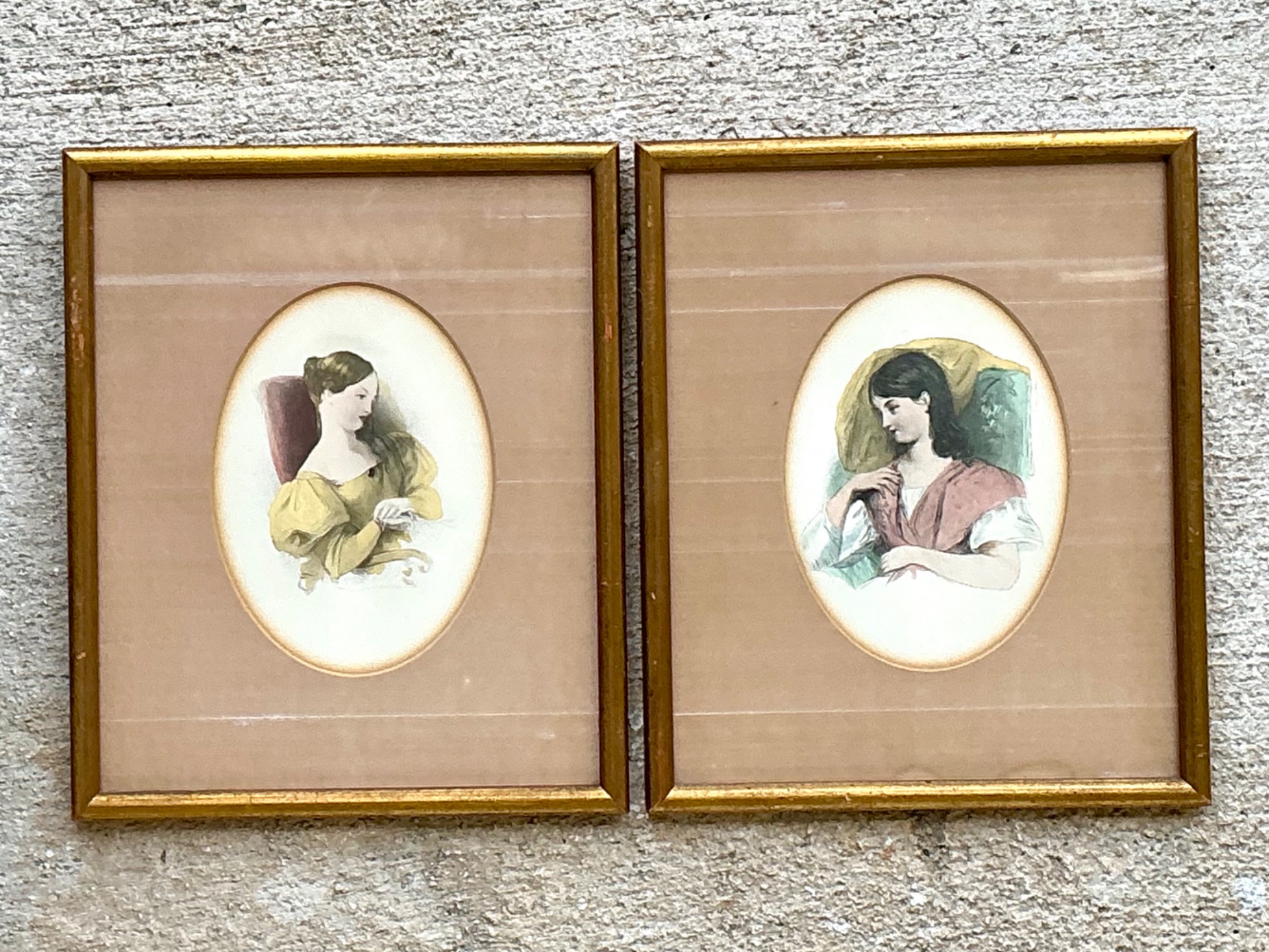 Vintage Portrait Engravings in Gilt Frames - Set of 2 - Side view