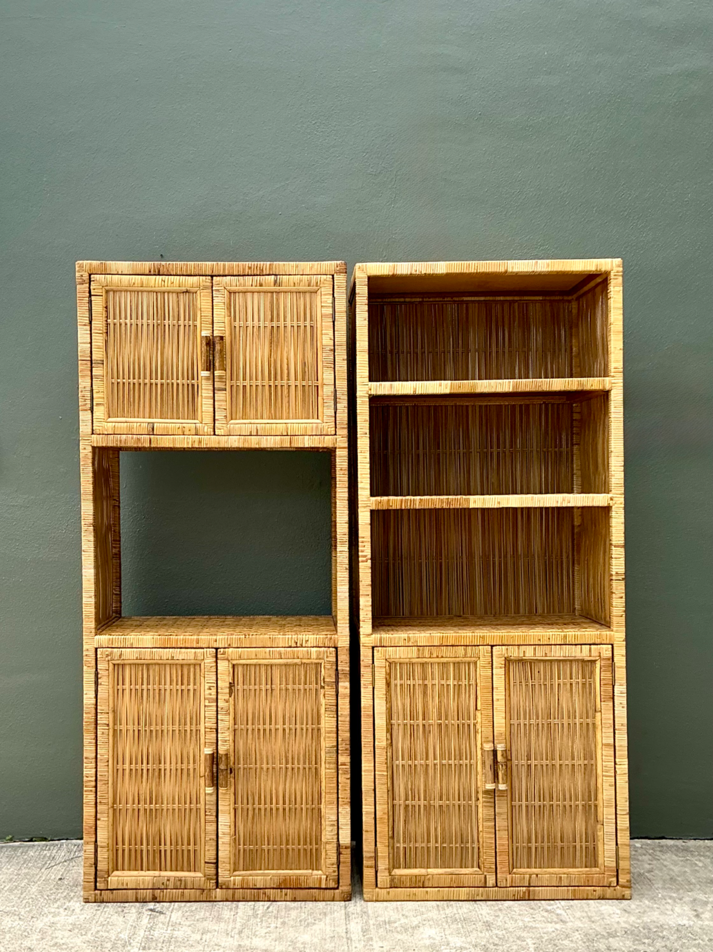 Vintage Woven Rattan Etagere - A Pair - Back view