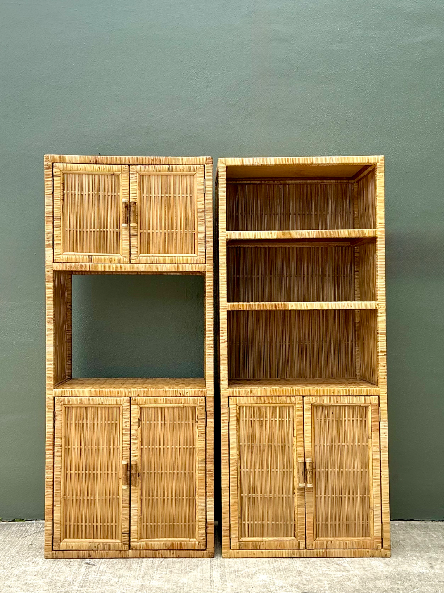 Vintage Woven Rattan Etagere - A Pair - Detail view