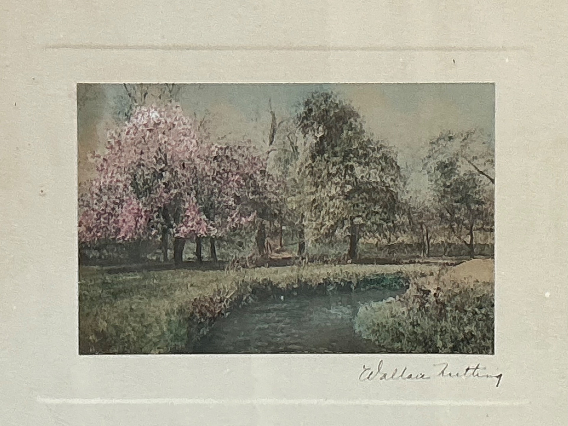 Wallace Nutting Hand Colored Landscape Print in Wood Frame - Side view
