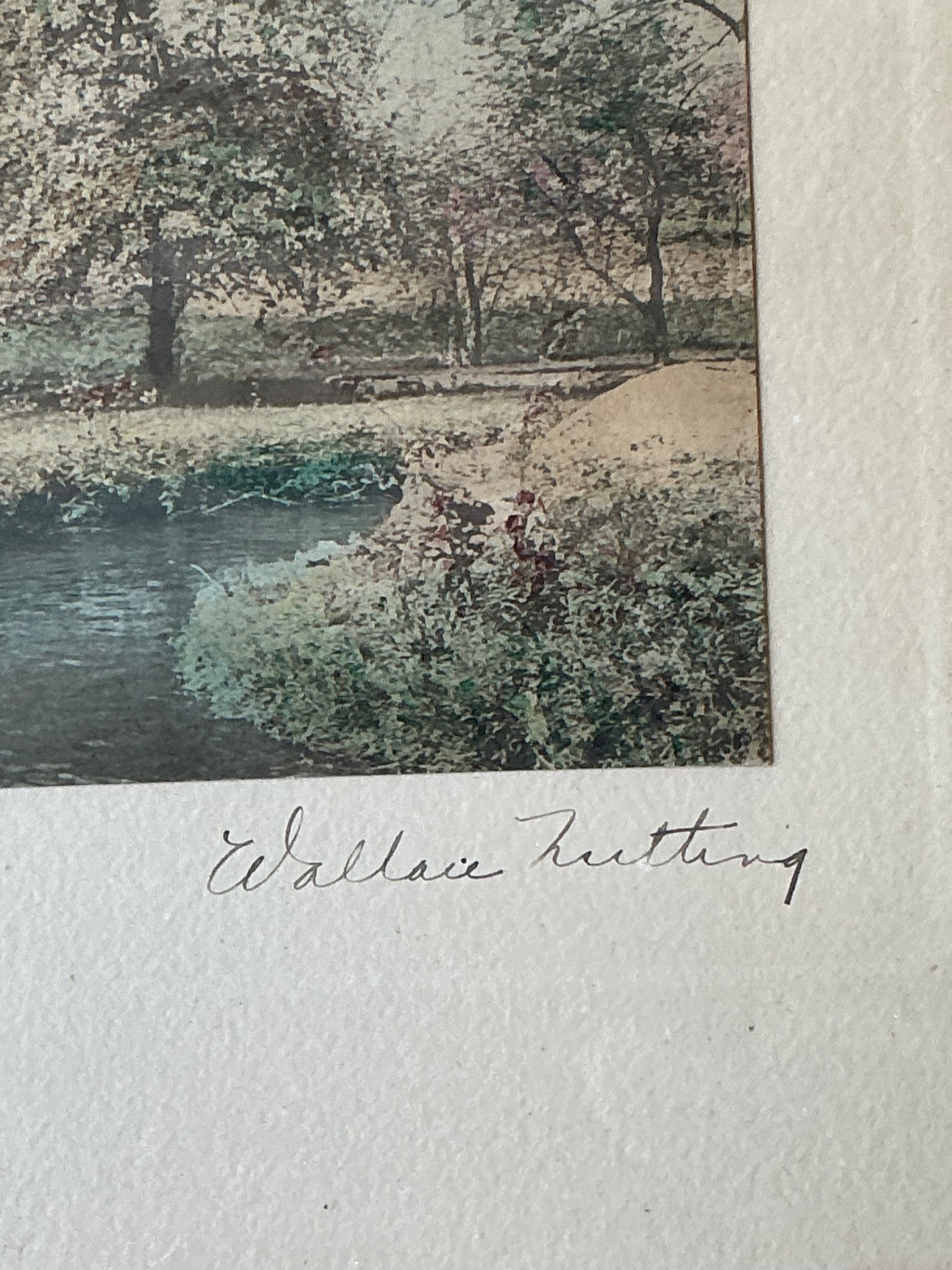 Wallace Nutting Hand Colored Landscape Print in Wood Frame - Top view