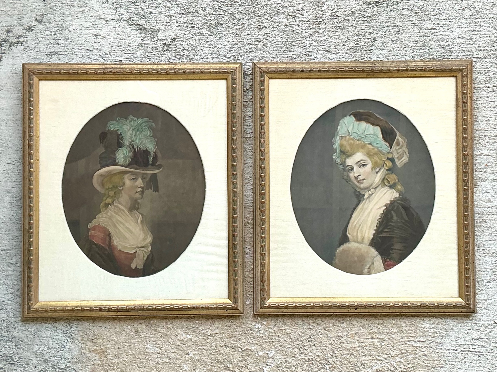 Vintage 18th Century Style Portrait Engravings - Set of 2 - Top view