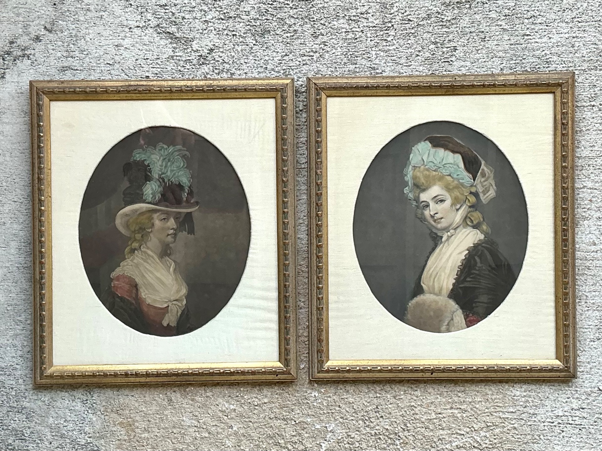 Vintage 18th Century Style Portrait Engravings - Set of 2 - Side view
