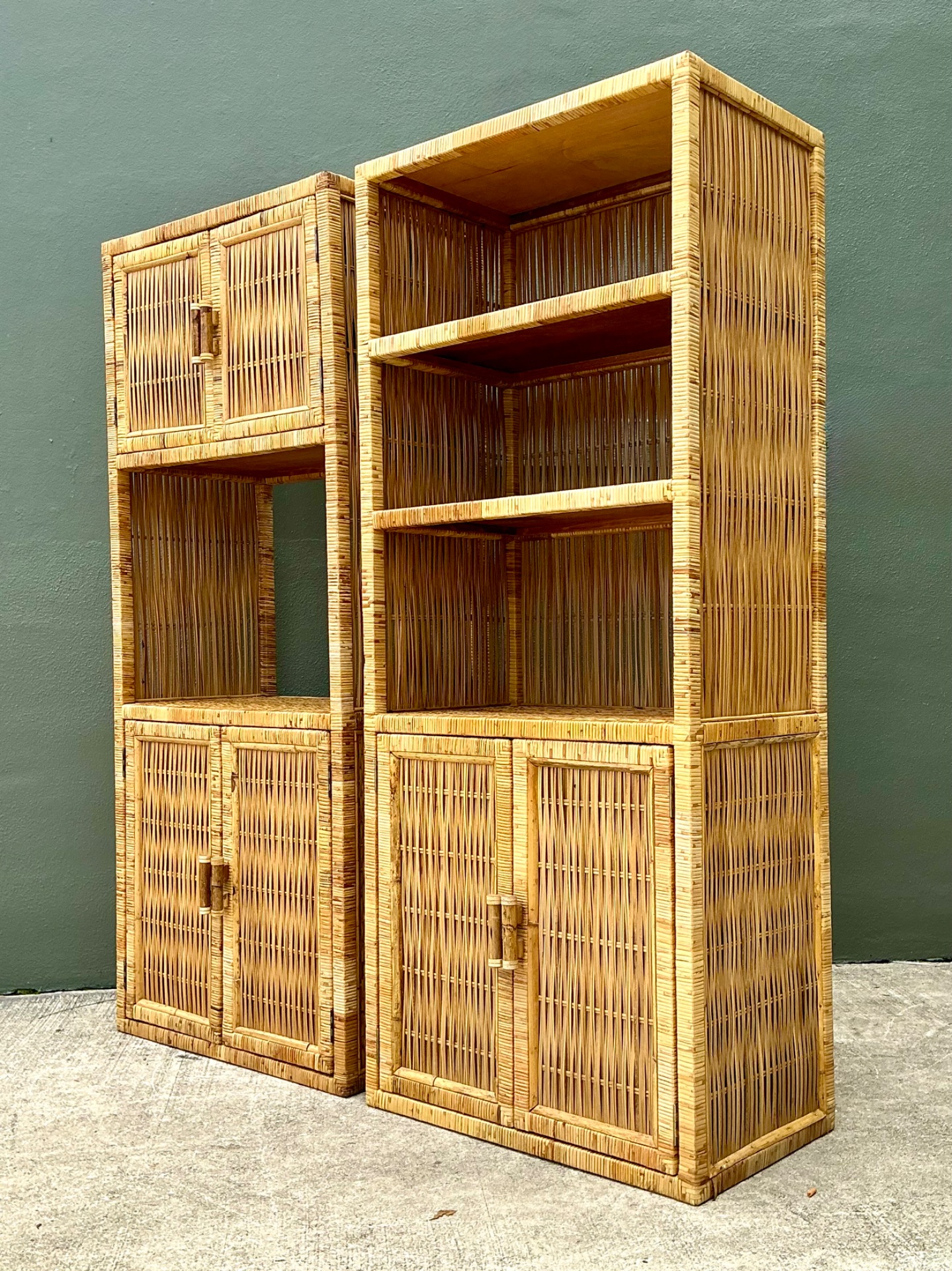 Vintage Woven Rattan Etagere - A Pair - Side view