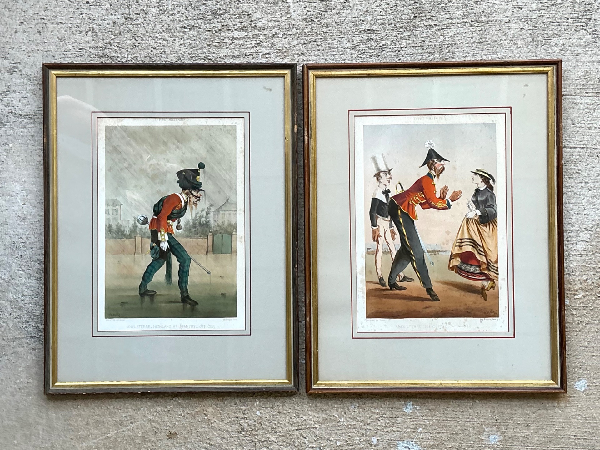 Antique Framed Military Caricature Prints - Pair - Top view