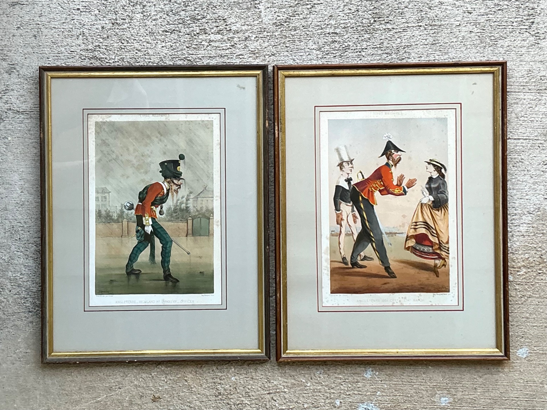 Antique Framed Military Caricature Prints - Pair - Back view
