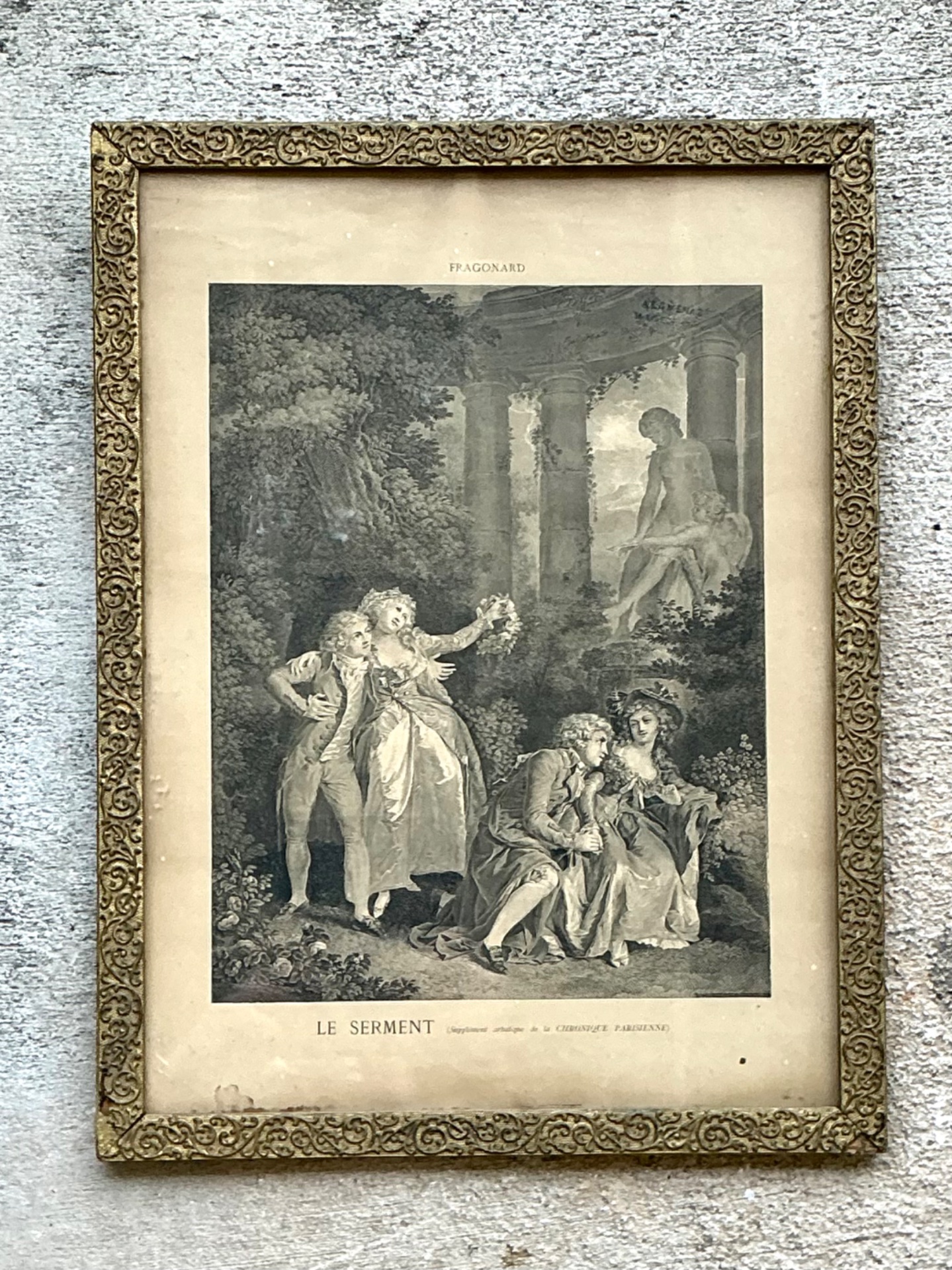 Vintage Fragonard Engraving in Gilt Frame - Back view