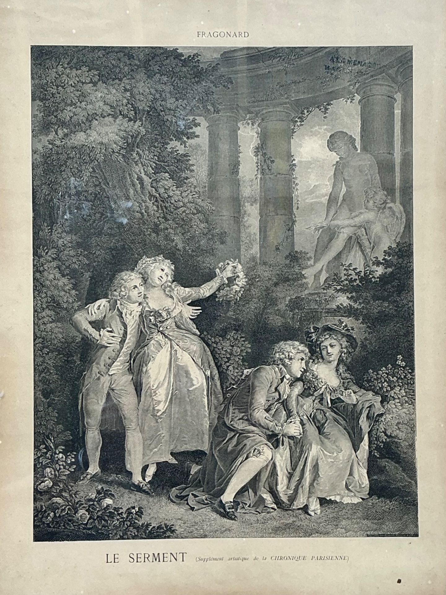 Vintage Fragonard Engraving in Gilt Frame - Side view